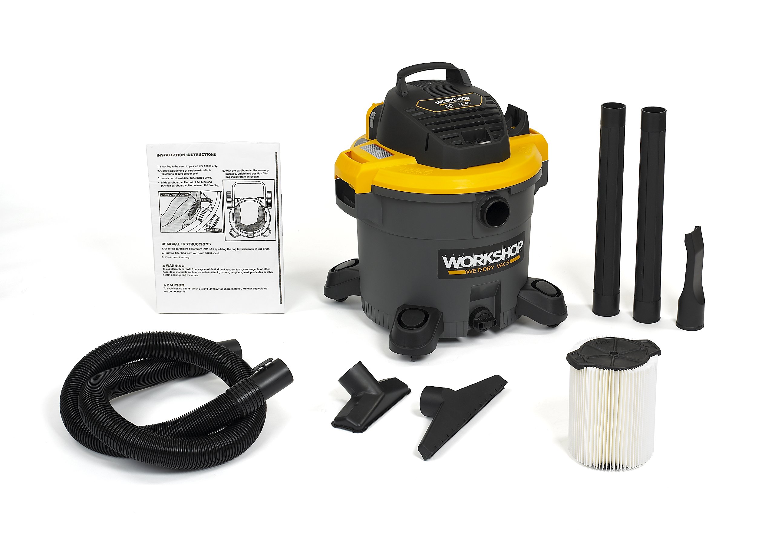 WORKSHOP WS1200VA 12-Gallon Heavy Duty Wet/Dry Vacuum Cleaner - 5.0 Peak HP Shop Vac for Home, Garage & Workshop - Ideal for Cleaning Spills, Dust & Debris