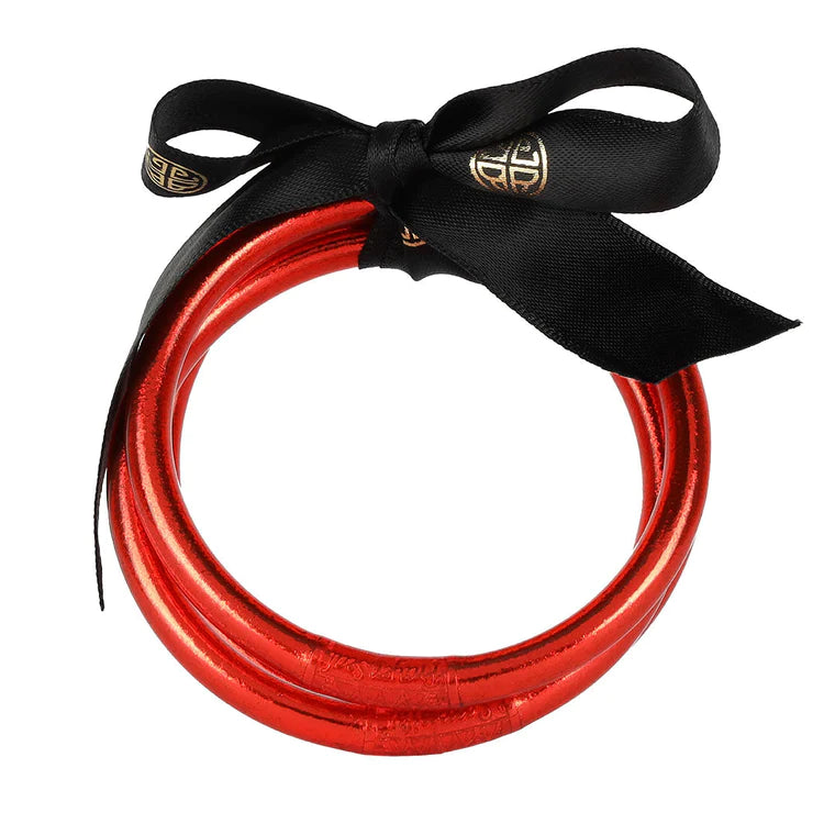 BuDhaGirl All Weather Bangles Set of 3 - Waterproof Stainless Steel Bracelets in Crimson Red for Yoga, Travel & Everyday Wear