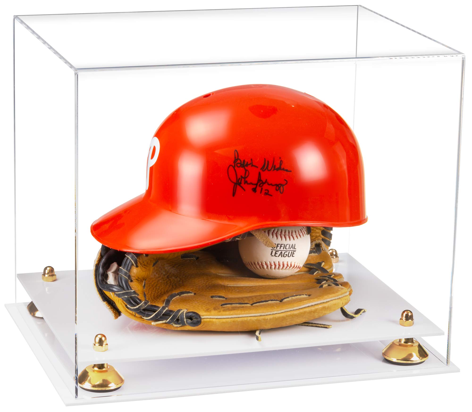 Premium Clear Acrylic Display Case with Gold Risers & White Base - 14.5