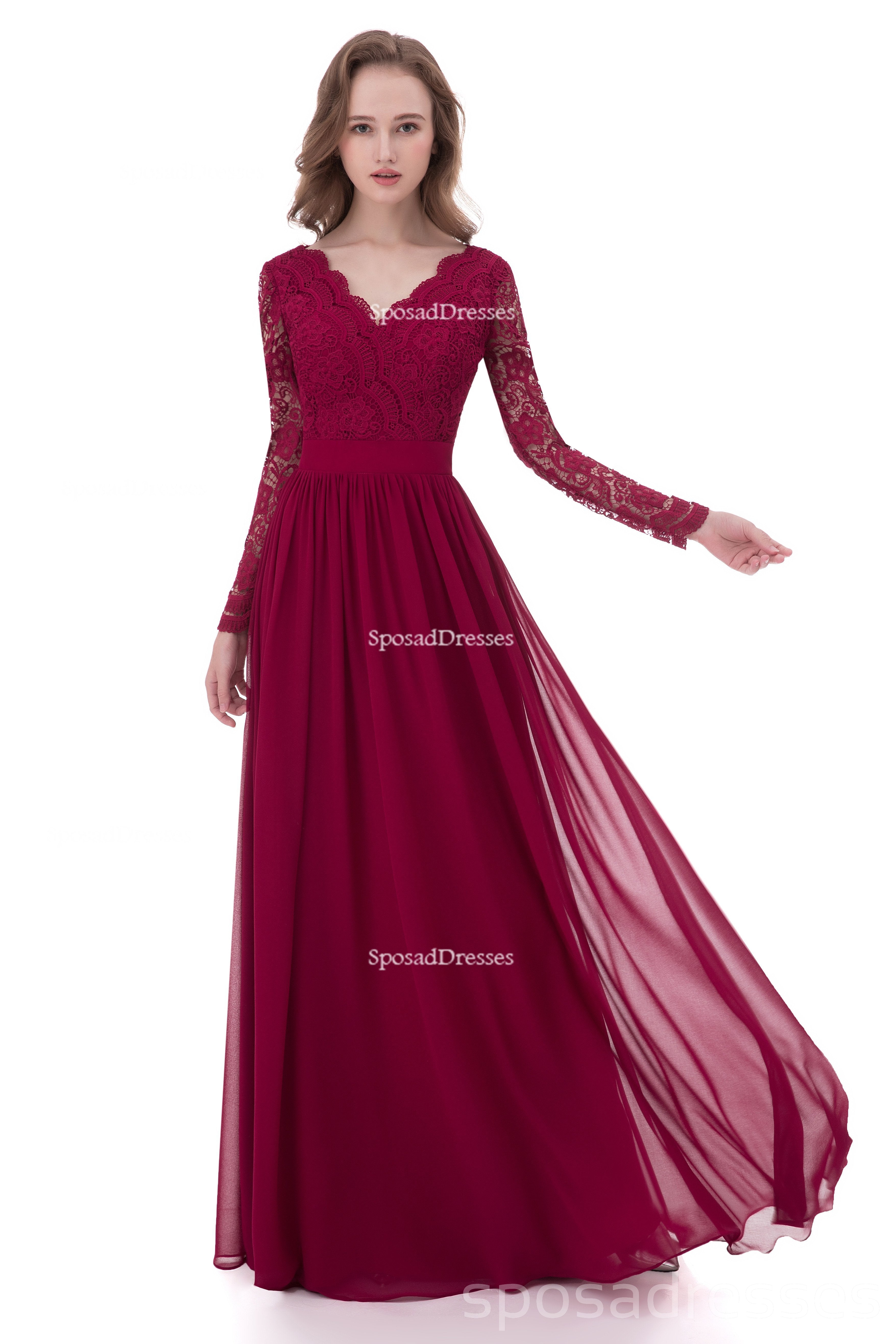 Elegant Long Sleeve Lace Dark Red Bridesmaid Dress - Custom Made Formal Gown BD116 for Weddings, Parties & Special Occasions
