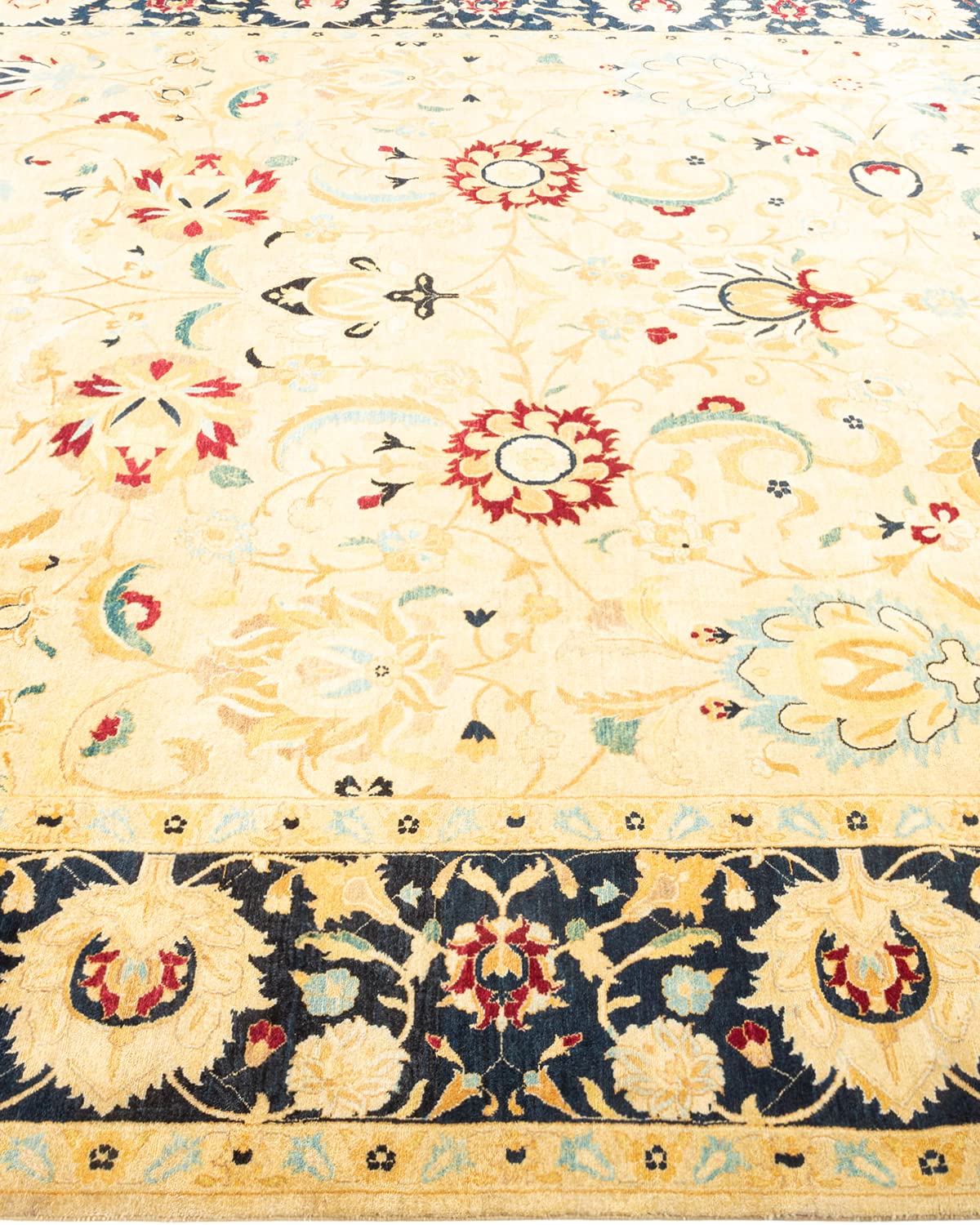Handmade Wool Oriental Mogul Ivory 8x10 Area Rug - One of a Kind Hand Knotted Traditional Design for Living Room, Bedroom & Dining Room Decor