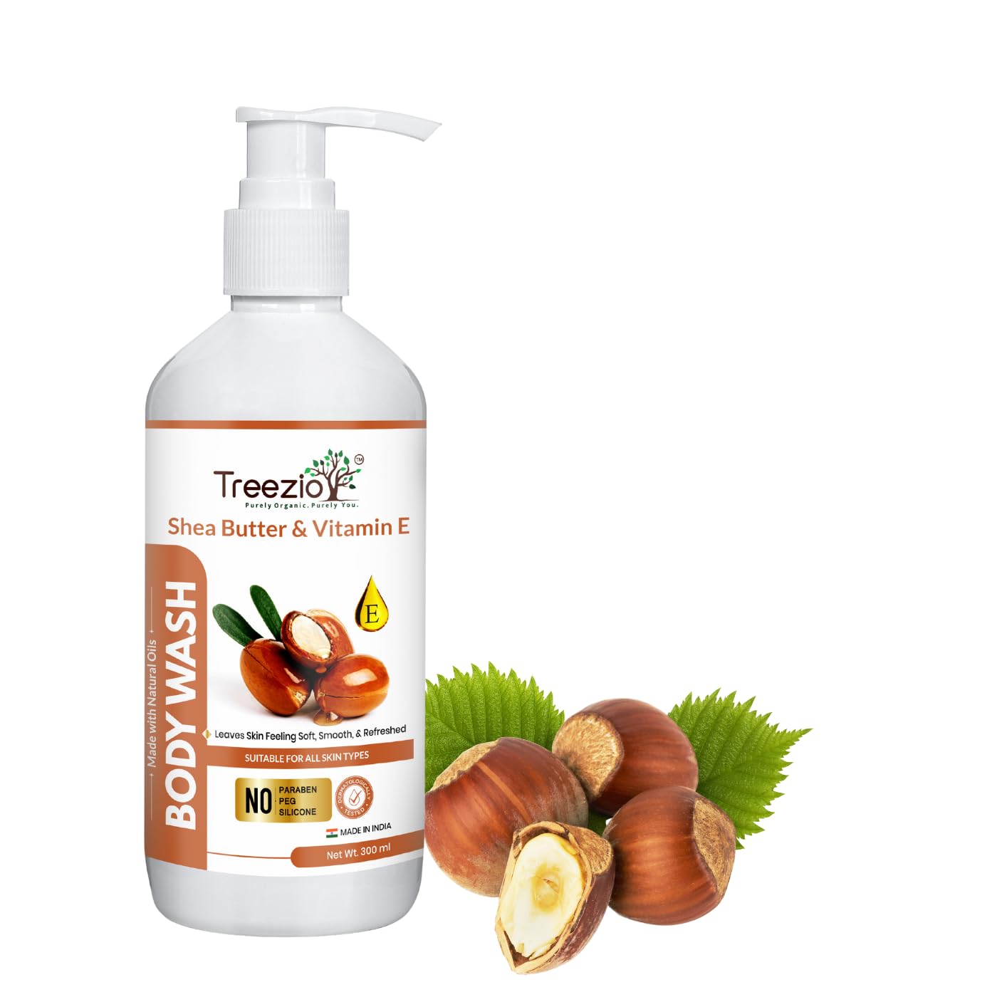 Treezio Shea Butter & Vitamin E Body Wash Gel (300ml) - Hydrating & Protective Natural Body Wash for Women & Men - Paraben & Silicone Free - Perfect for Dry Skin & Daily Moisturizing