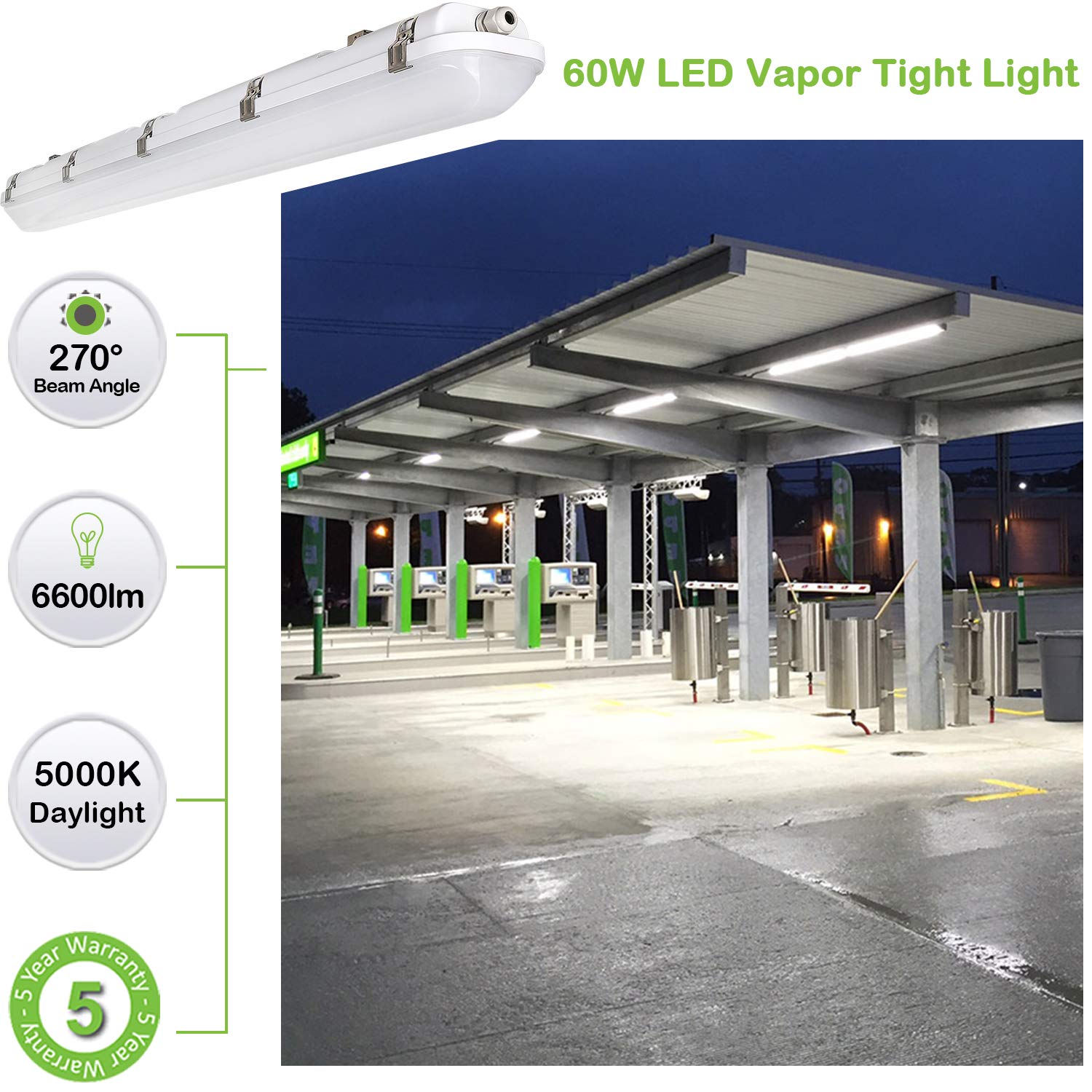 Hykolity 4 Pack 4FT LED Vapor Tight Light Fixture - 40W/50W/60W Selectable, 4000K/5000K/6000K CCT, 130lm/W, Waterproof Shop Light for Parking Garage, Carport, Warehouse & Car Wash - Durable Lighting for Industrial & Commercial Spaces