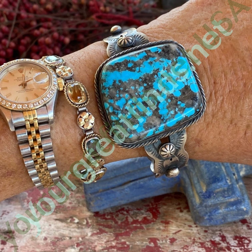 Sterling Silver Chimney Butte Bracelet with Natural Turquoise and Quartz Stone - Handmade Boho Jewelry for Women, Perfect for Casual Wear, Gift Giving & Spiritual Healing