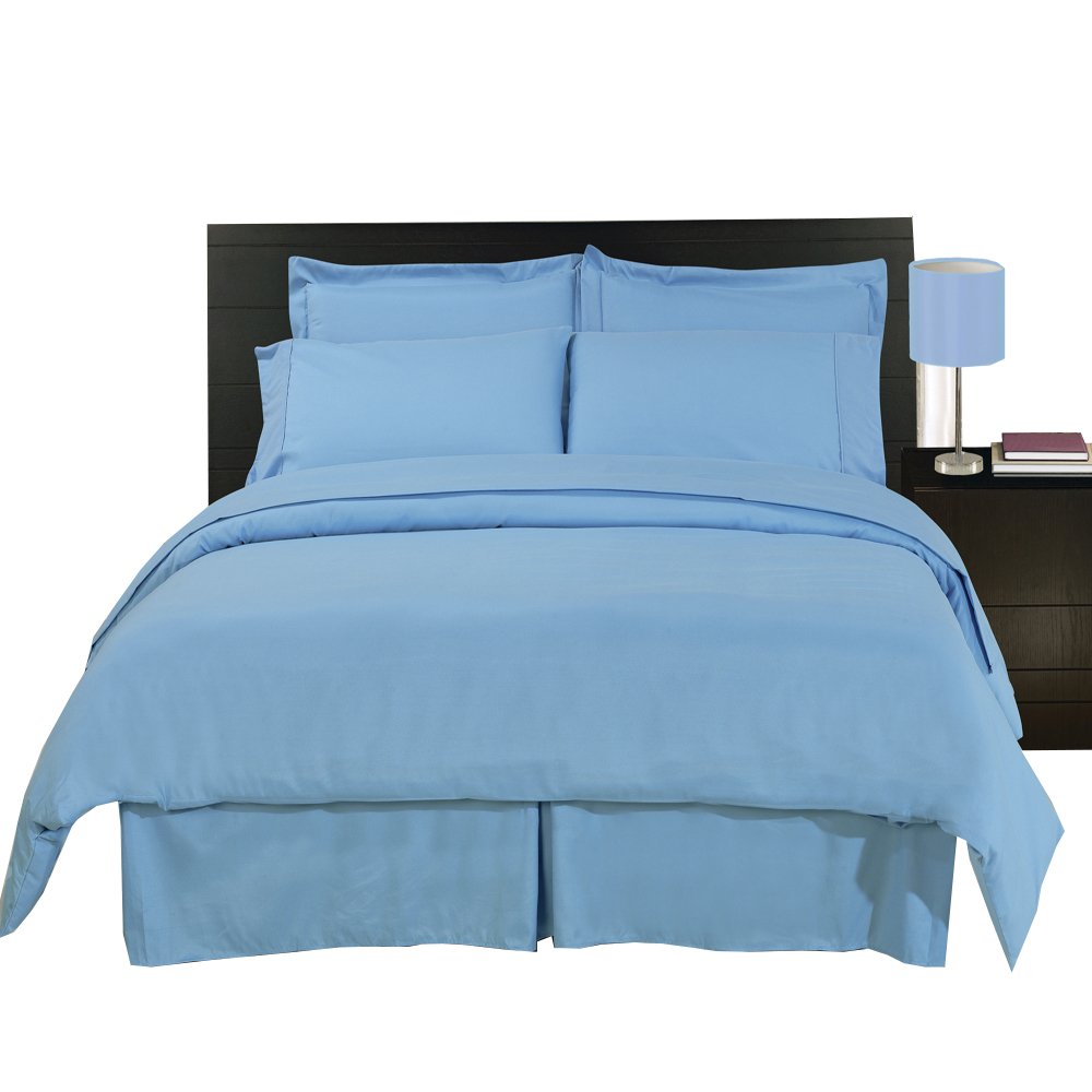 sheetsnthings 8-Piece Bed in a Bag Bedding Set - Solid Blue 100% Microfiber California King Size - Complete Luxury Bedroom Solution for Hotels, Guest Rooms & Master Suites