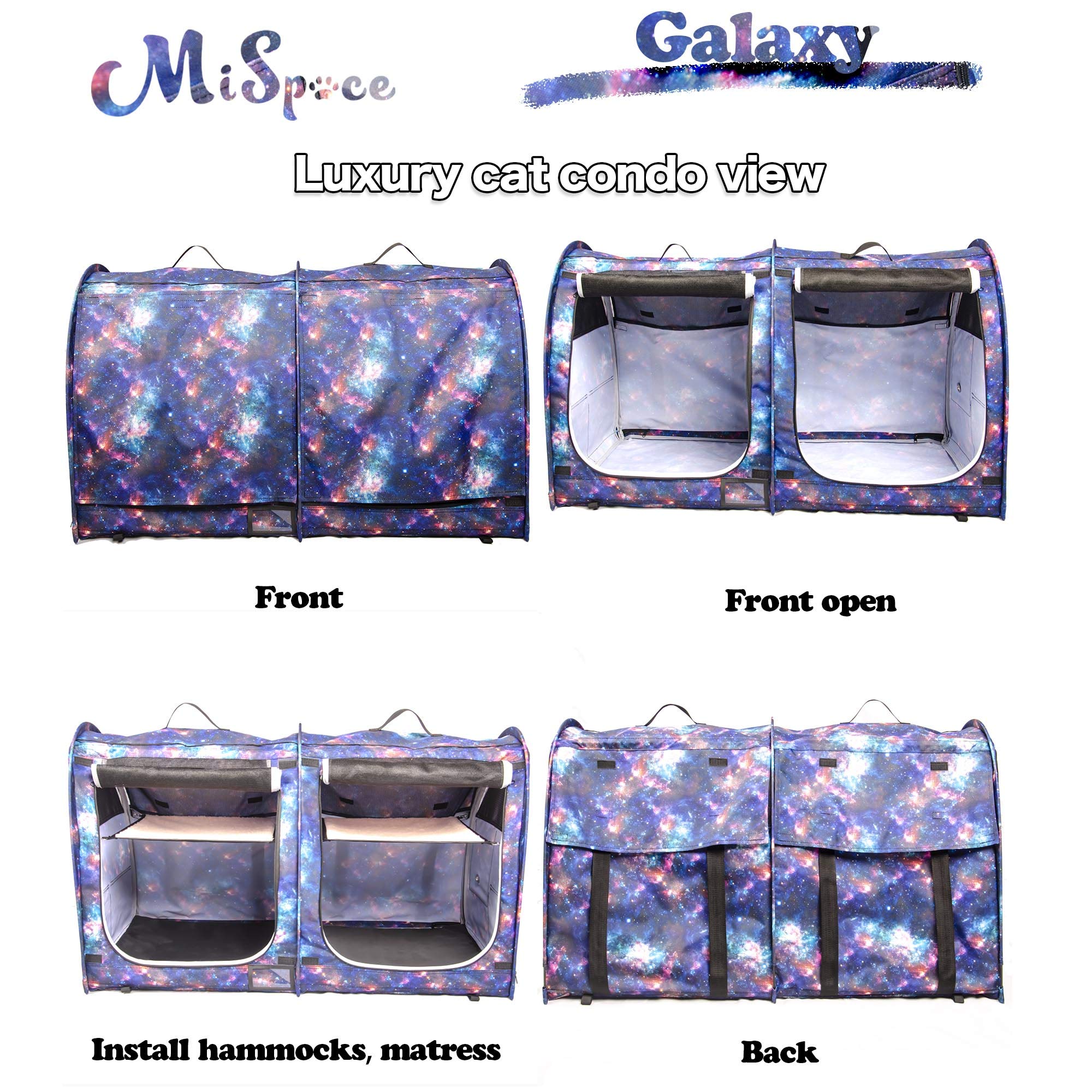 Mispace Foldable Portable Cat Cage & Dog Crate - Twin Compartment Pet Kennel with Carry Bag, 2 Hammocks, Mats & Collapsible Litter Box - Ideal for Travel, Home & Vet Visits