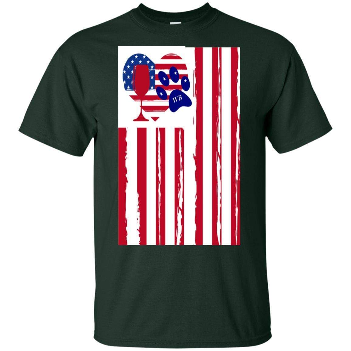 American Flag Wine Paw Heart Ultra Soft Cotton T-Shirt | Patriotic & Fun Graphic Tee for Women | Perfect for Casual Wear, Parties & Wine Lovers