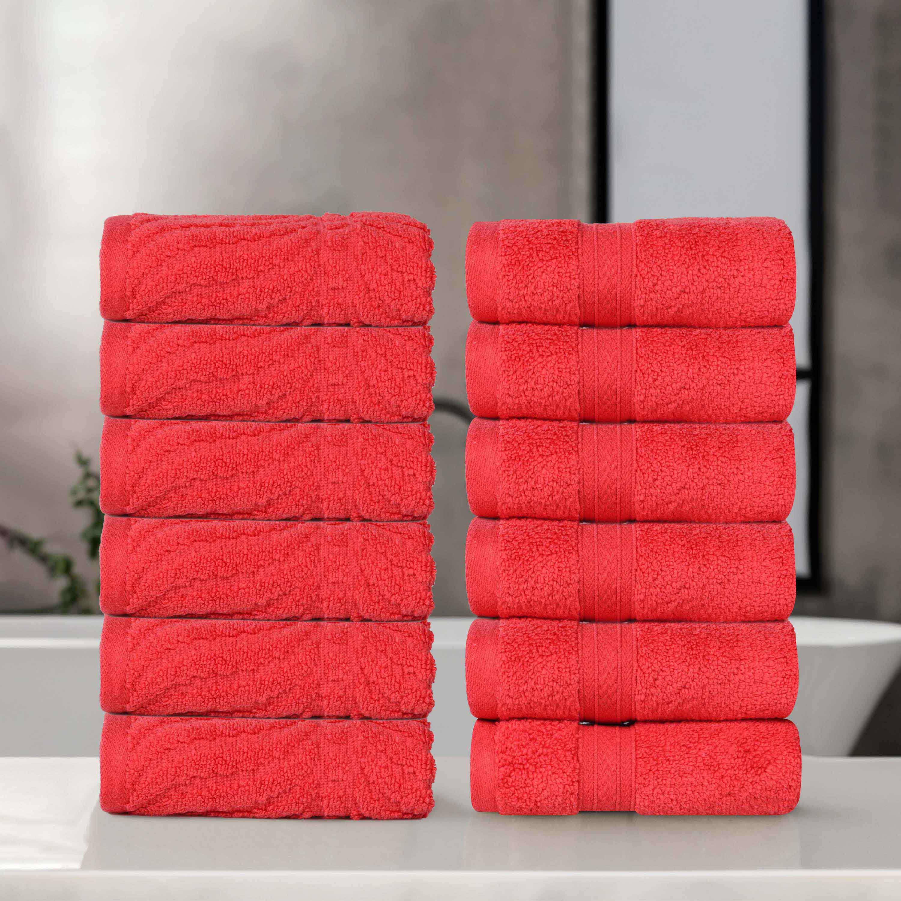 Premium Zero Twist Cotton Jacquard Chevron Face Towels - Set of 12 | Ultra Soft Bath & Hand Towels for Spa, Guest Bathroom & Luxury Home Decor
