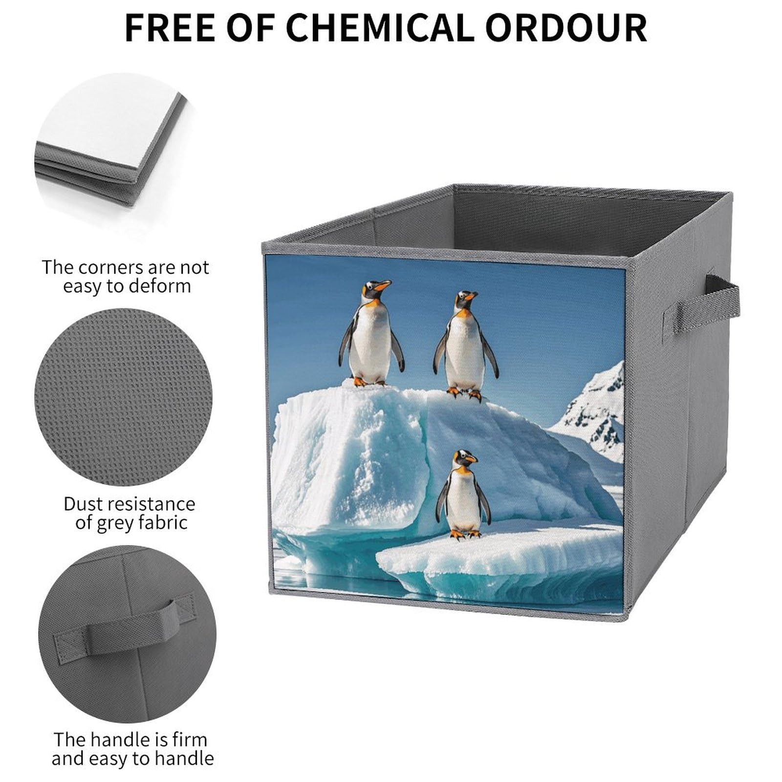 6PCS Collapsible Storage Bins with Handles - Penguin on Iceberg Printed Foldable Organizing Boxes for Home, Kitchen, Bathroom & Office - Space Saving Storage Containers for Shelves, Closet & Pantry Organization