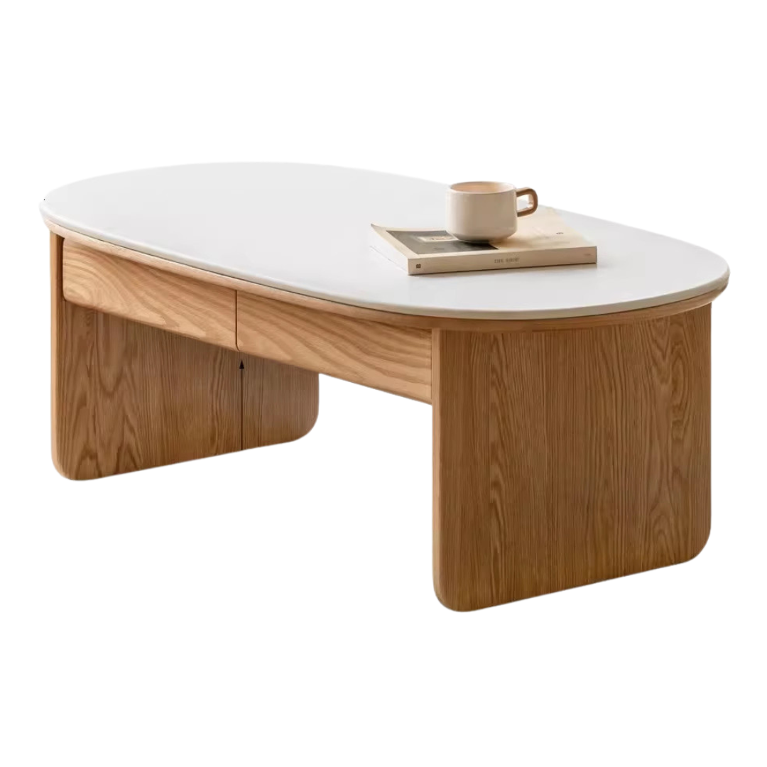 Solid Oak Wood Coffee Table with Storage - Rustic Living Room Furniture for Home Decor, Books, and Remote Control Organization