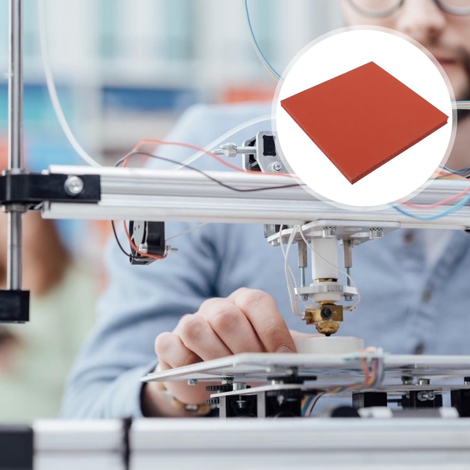 TEHAUX 15x15cm Silicone Heat Resistant Mat - Replacement Pad for 3D Printer, Soldering Iron & Crafting - Non-Slip, Durable Machine Protection (Red)