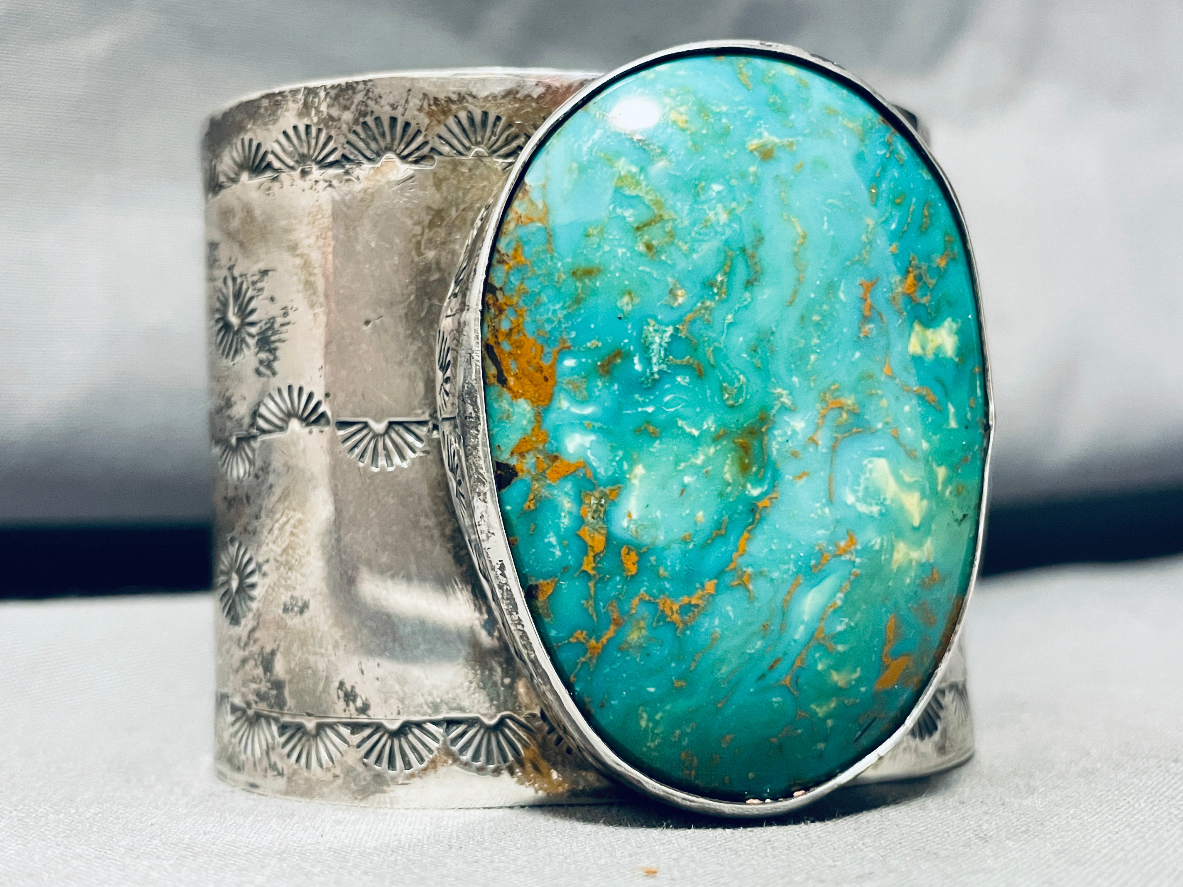 200g Anthony Signed Vintage Navajo Turquoise Sterling Silver Bracelet - Authentic Native American Jewelry for Women, Gift & Fashion Accessory