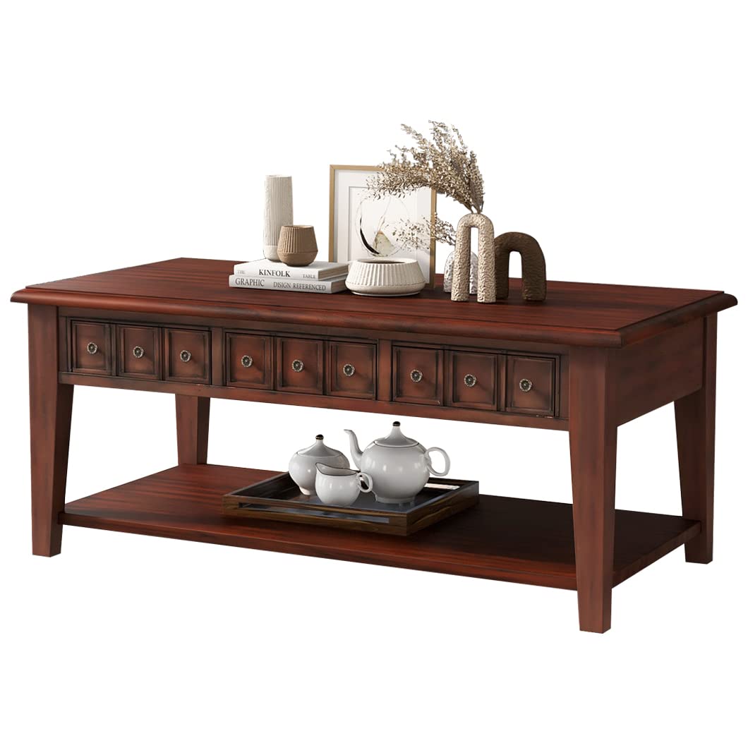 2-Tier Coffee Table with 3 Drawers, 47