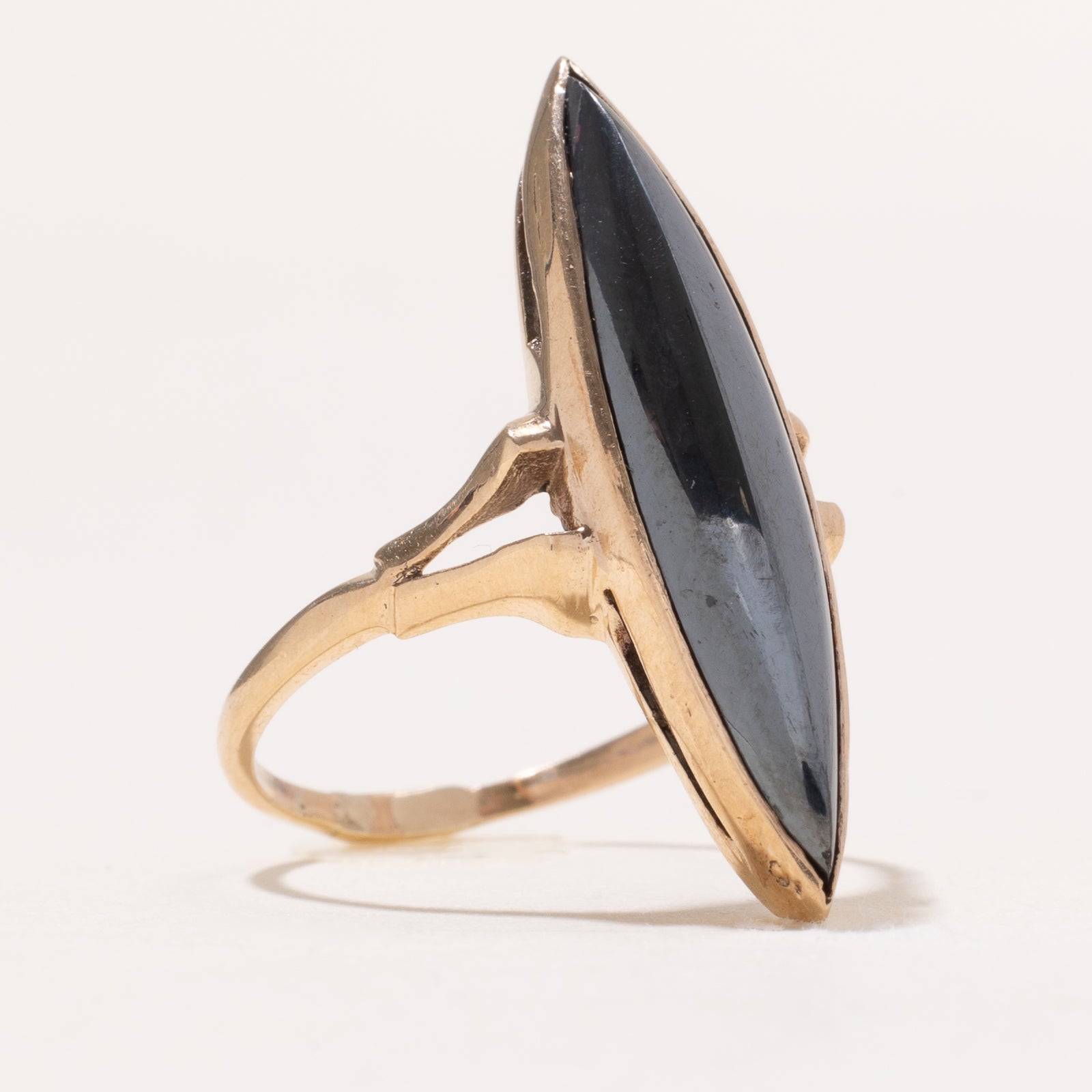 6.50ct Hematite Navette Ring Size 8.5 - Elegant Gothic Jewelry for Women, Perfect for Evening Parties & Special Occasions
