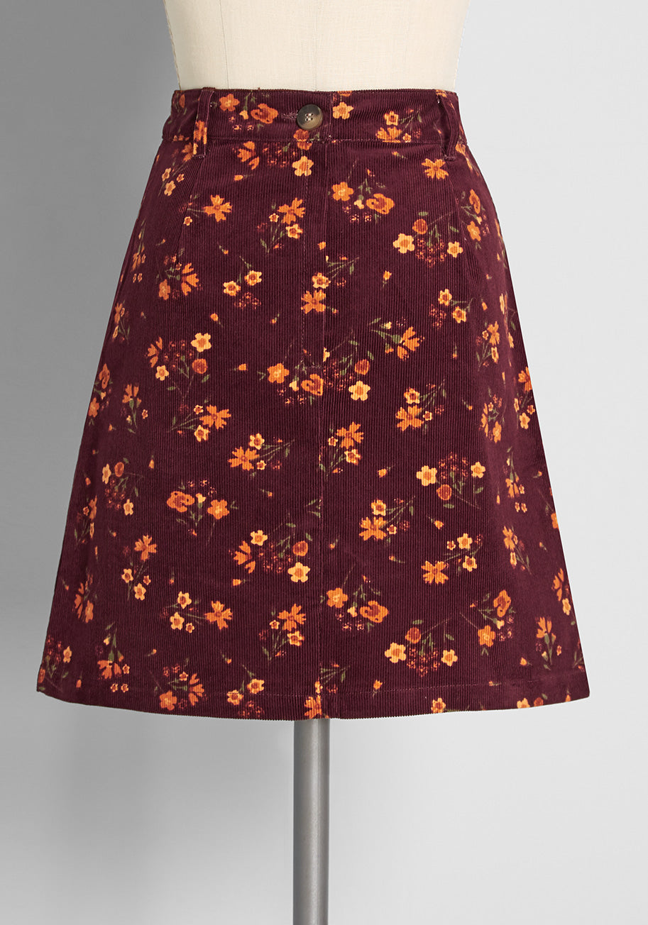 Autumn Bloom Lane Cord Mini Skirt - Women's Corduroy A-Line Skirt for Fall | Perfect for Casual Outfits, Date Nights & Office Wear