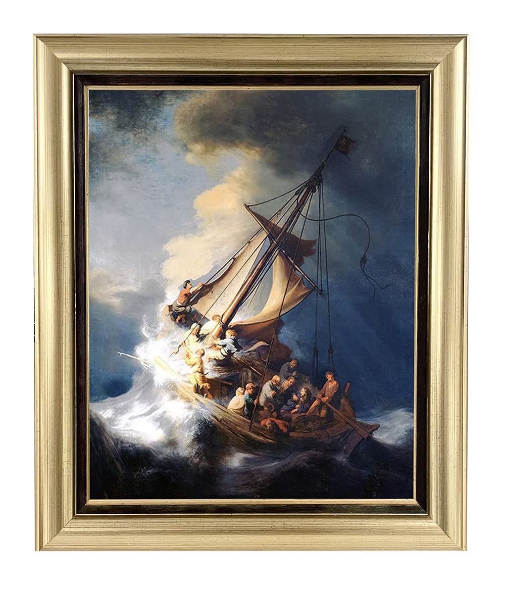 ELITEART Christ in a Storm on The Sea of Galilee Oil Painting Reproduction - Giclee Wall Art Canvas Print Framed 34.5x28 Inches - Religious Home Decor for Living Room, Church & Office