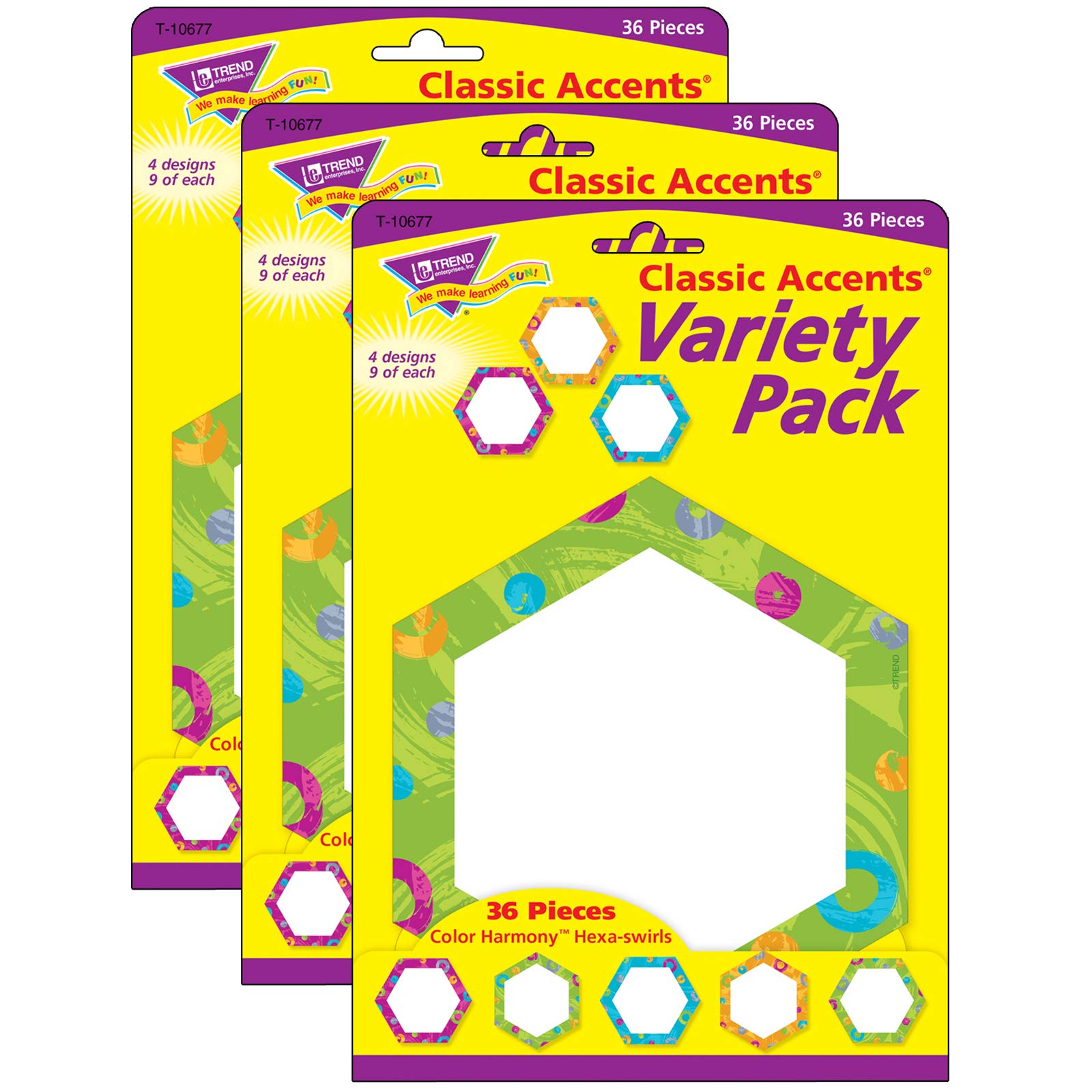 Trendy Color Harmony Hexa-Swirls Classic Accent Stickers - 36 Pieces per Pack, 3 Packs (108 Total) - Perfect for Scrapbooking, Bullet Journals, Planners & DIY Crafts