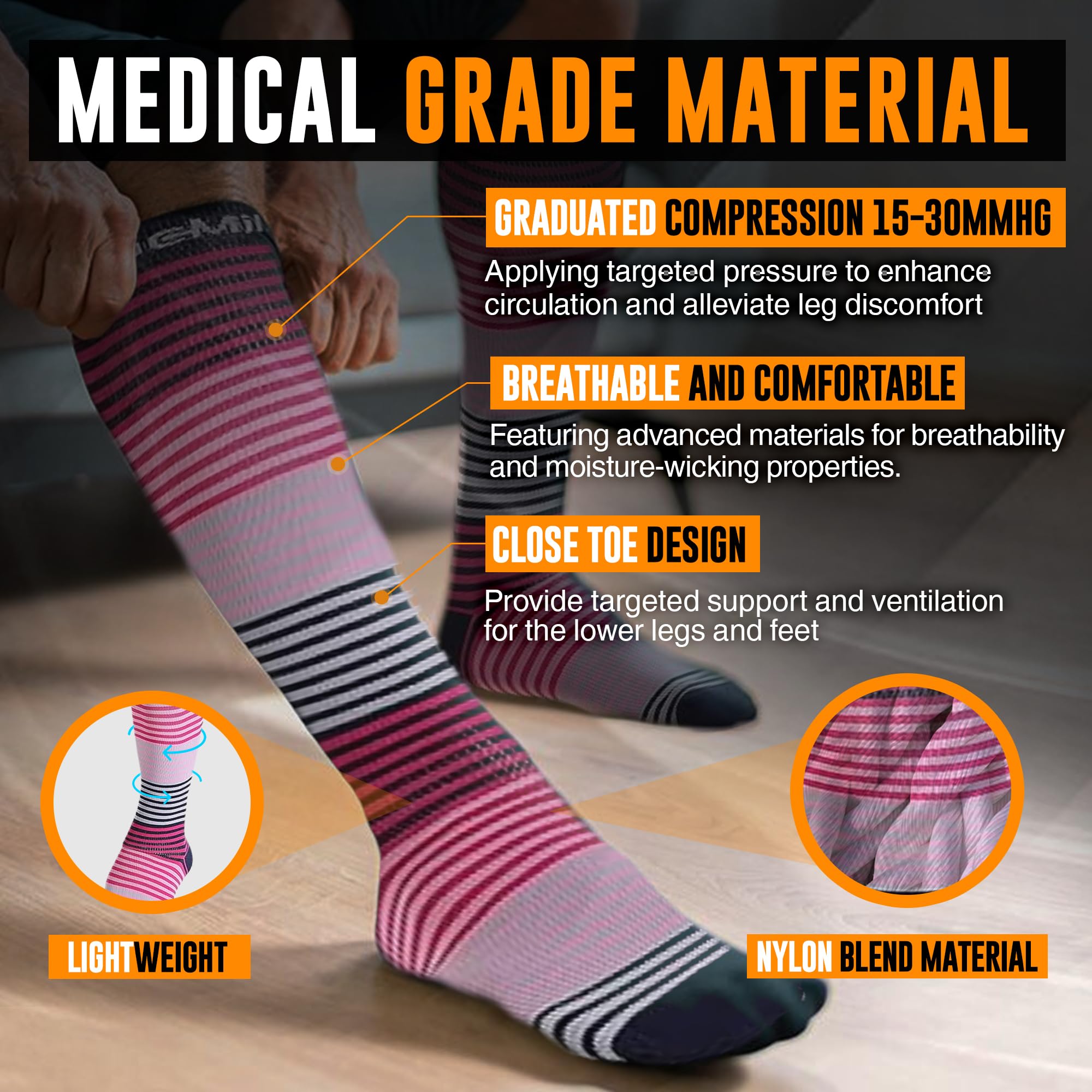 Doc Miller Compression Socks for Women & Men - 15-20mmHg Medical Grade Knee High Support Socks - Ideal for Running, Nursing, Travel, Pregnancy & Varicose Veins Relief - Perfect for Athletes, Nurses & Frequent Flyers (1 Pair)