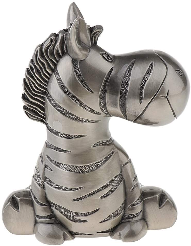 Antique Silver Zinc Alloy Cartoon Zebra Piggy Bank - Money Saving Coin Box for Kids, Unique Home Decor Gift for Boys & Girls | Perfect for Birthday Presents, Room Decor, and Financial Education