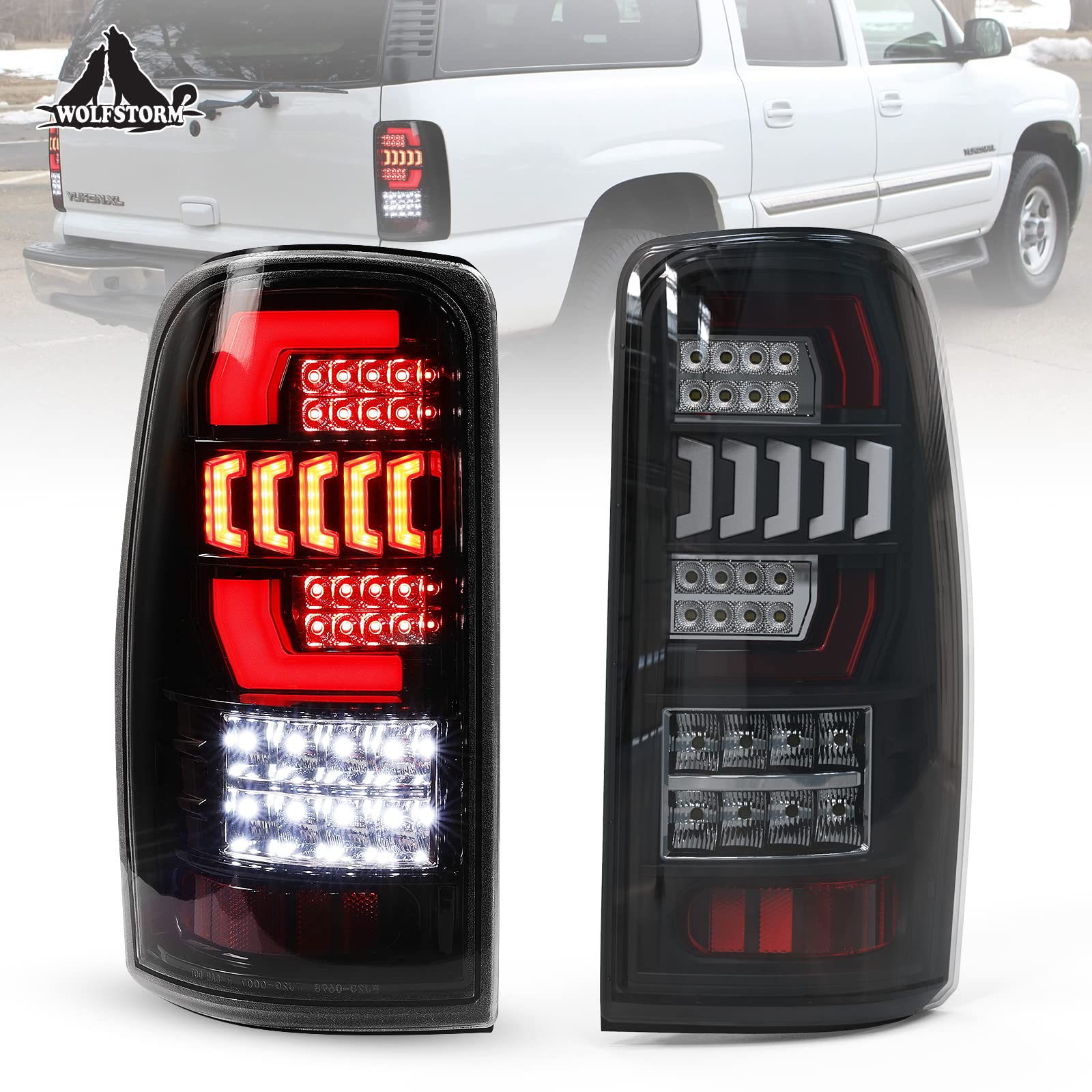 WOLFSTORM LED Tail Lights Assembly - Compatible for 2000-2006 Chevy Suburban, Tahoe & GMC Yukon (Clear Lens) - Durable Replacement Tail Lamps for Enhanced Night Visibility and Style Upgrade
