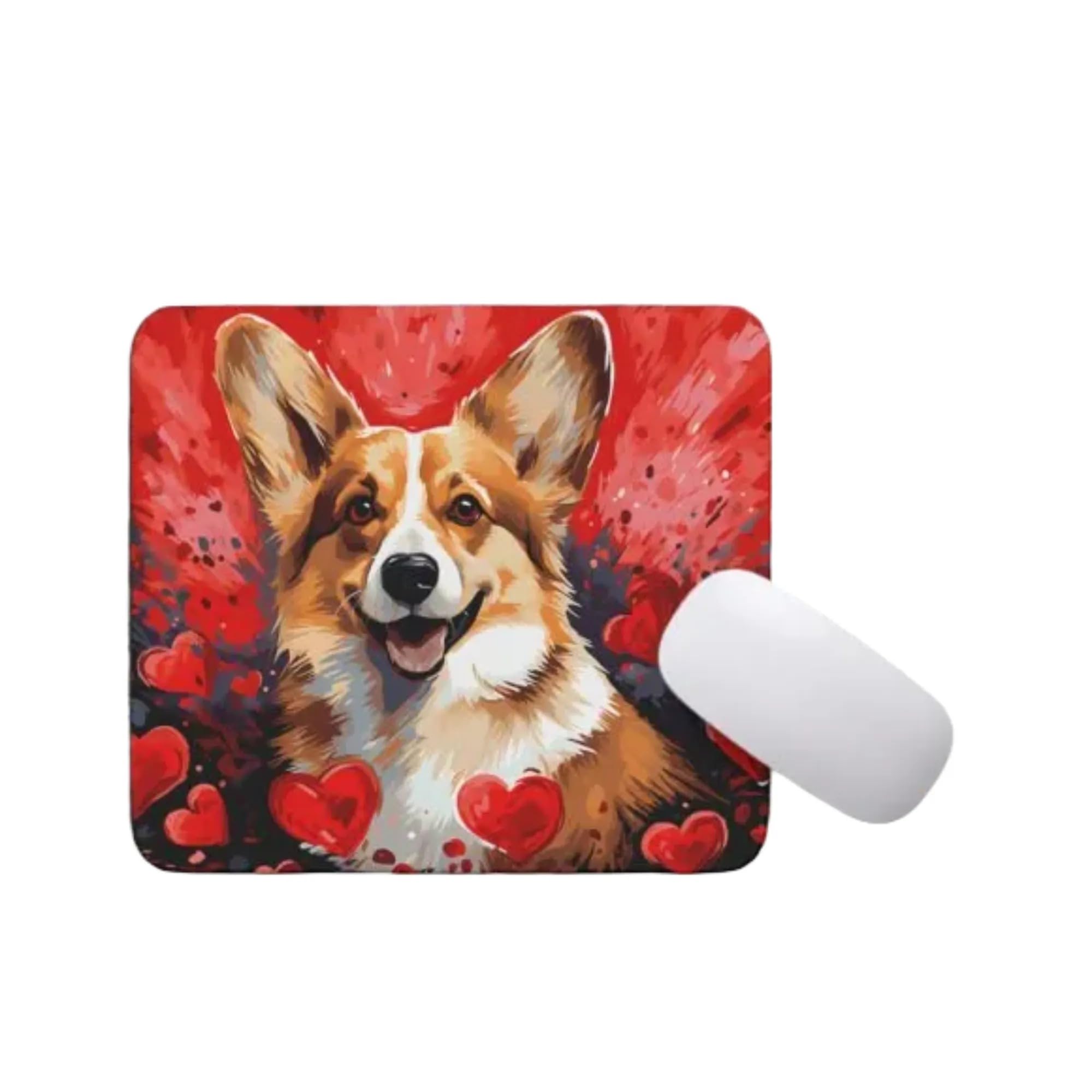 Non-Slip Welsh Corgi Mouse Pad with Red Hearts Pattern - Cute Puppy in Love Design for Home Office, Work Desk, Computer & Laptop Accessories - Perfect Gift for Dog Lovers (Ideal for Gaming, Work & Study)