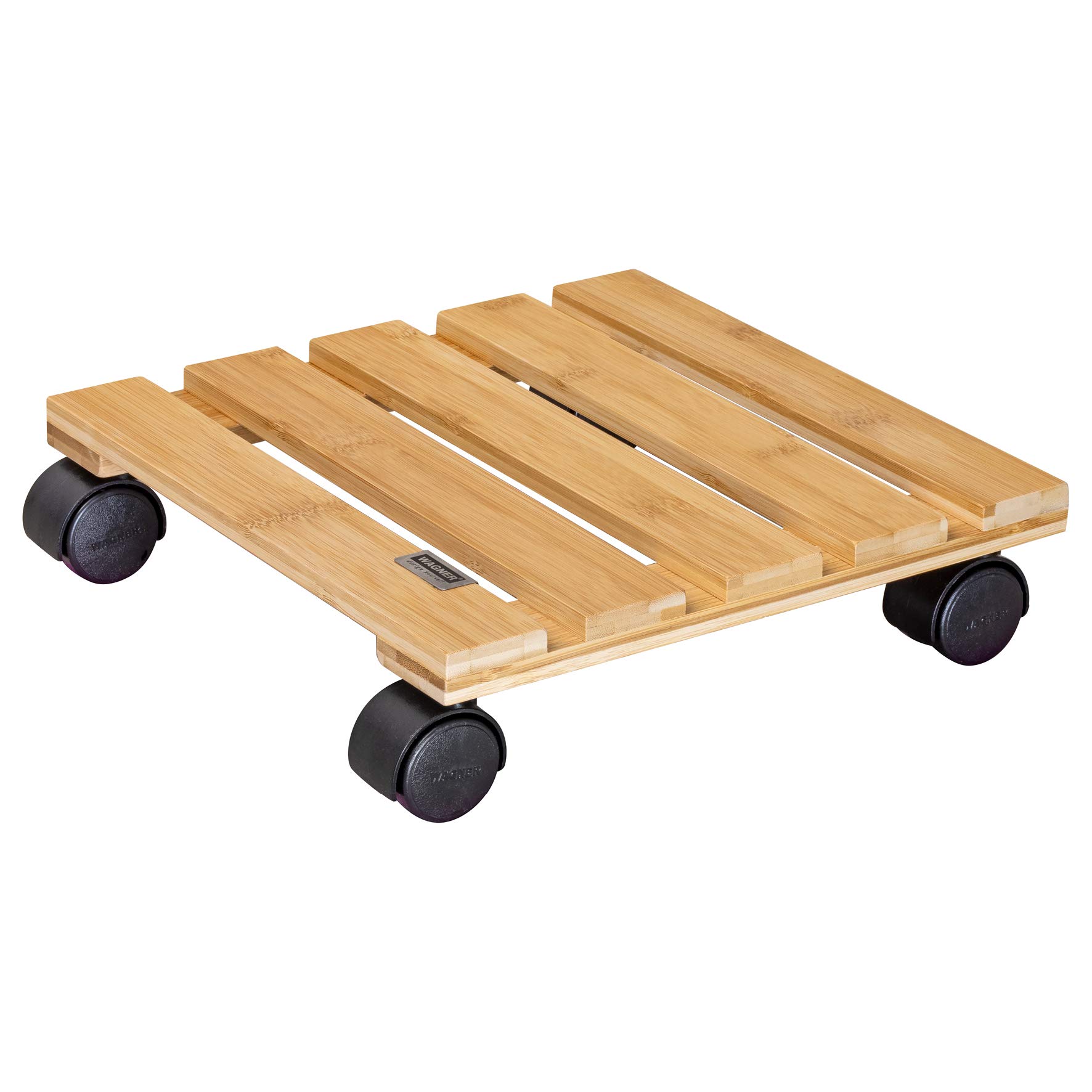 WAGNER Bamboo Plant Caddy with Wheels - 11.42 x 11.42 x 2.76 Inch Indoor Flower Stand - 220 lbs Capacity Wooden Plant Mover for Potted Plants, Home Decor, and Garden Use
