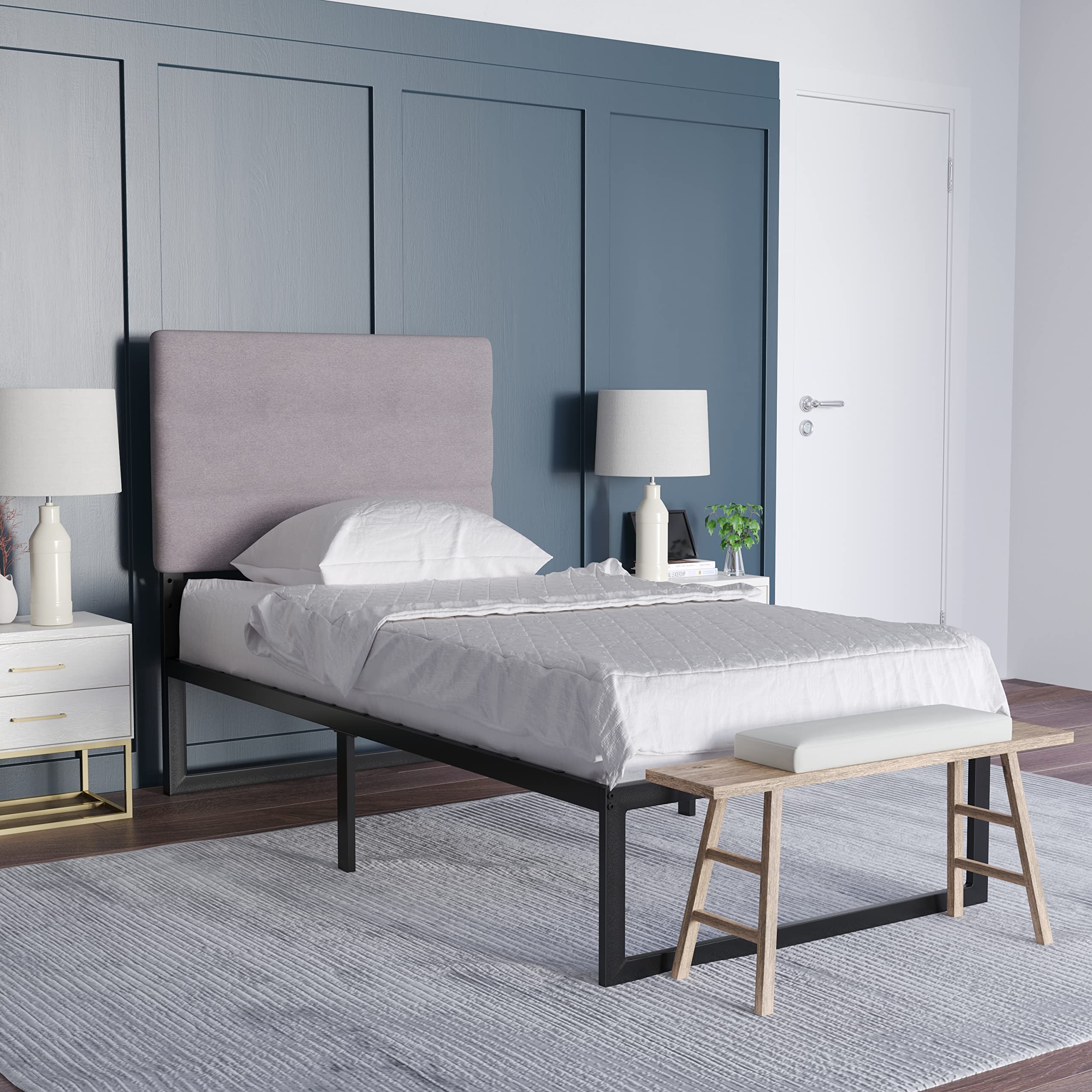 Emma & Oliver Gannon Twin Upholstered Headboard - Adjustable Height Gray Fabric Bed Headboard - Easy 30-Min Assembly - Fits Most Bed Frames (Not Included) - Perfect for Kids' Rooms, Guest Bedrooms & Dorm Decor