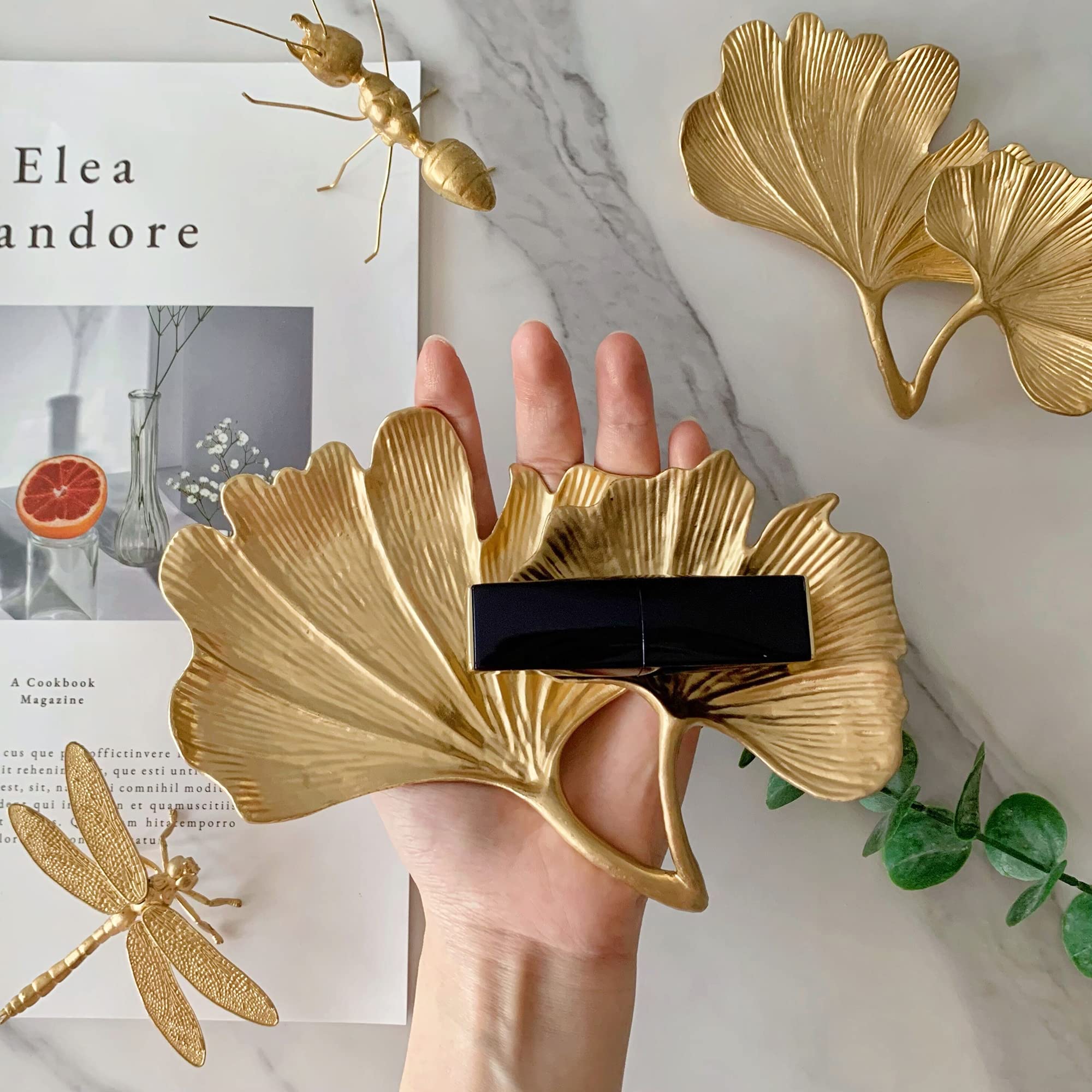 Leaf Shaped Metal Jewelry Dish - Elegant Ring Holder & Jewelry Organizer Tray for Dresser, Vanity, or Nightstand - Perfect Christmas, Birthday, Wedding Gift for Women - Great for Organizing Rings, Earrings & Small Trinkets