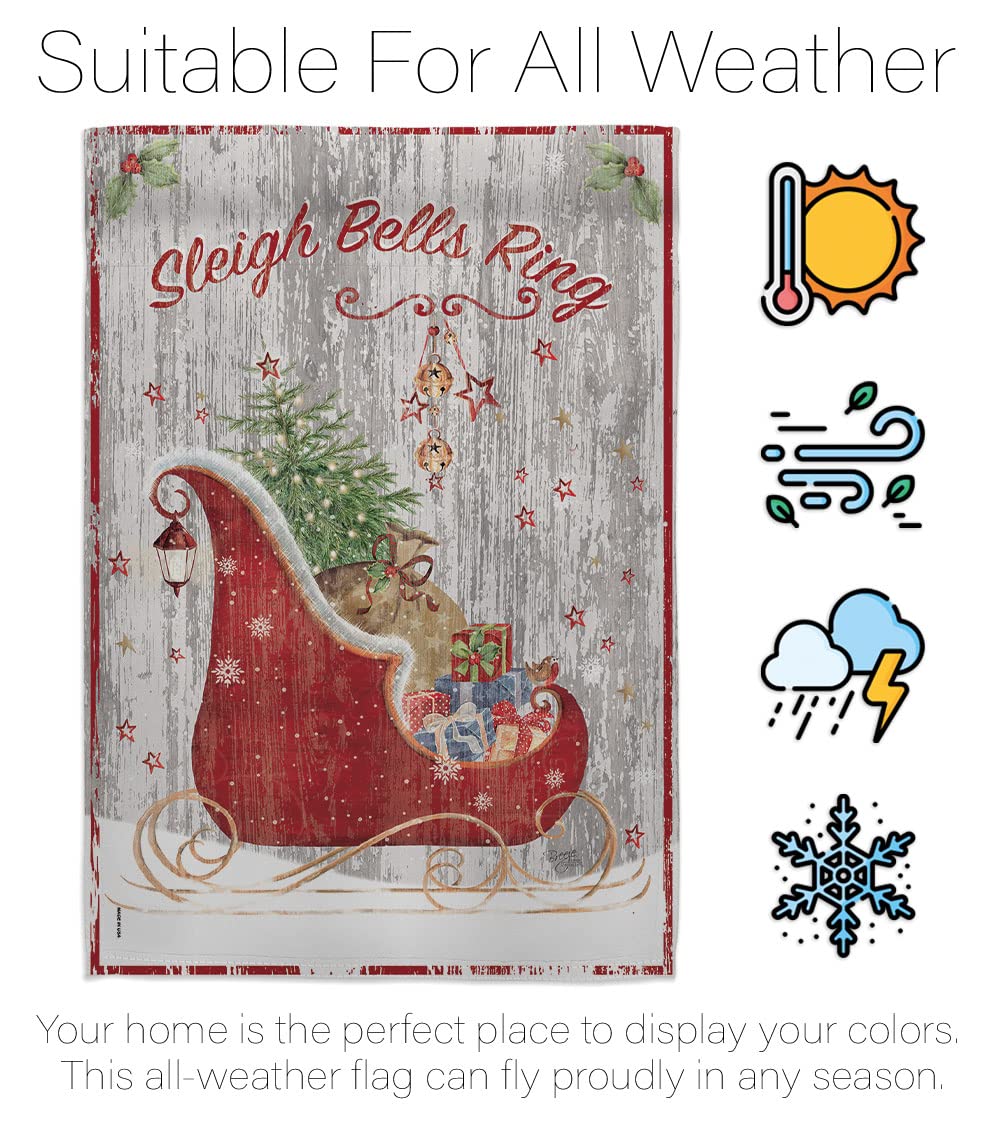 Breeze Decor Christmas Sleigh Bells Flag Set w/Pole - Holiday Yard Decor
