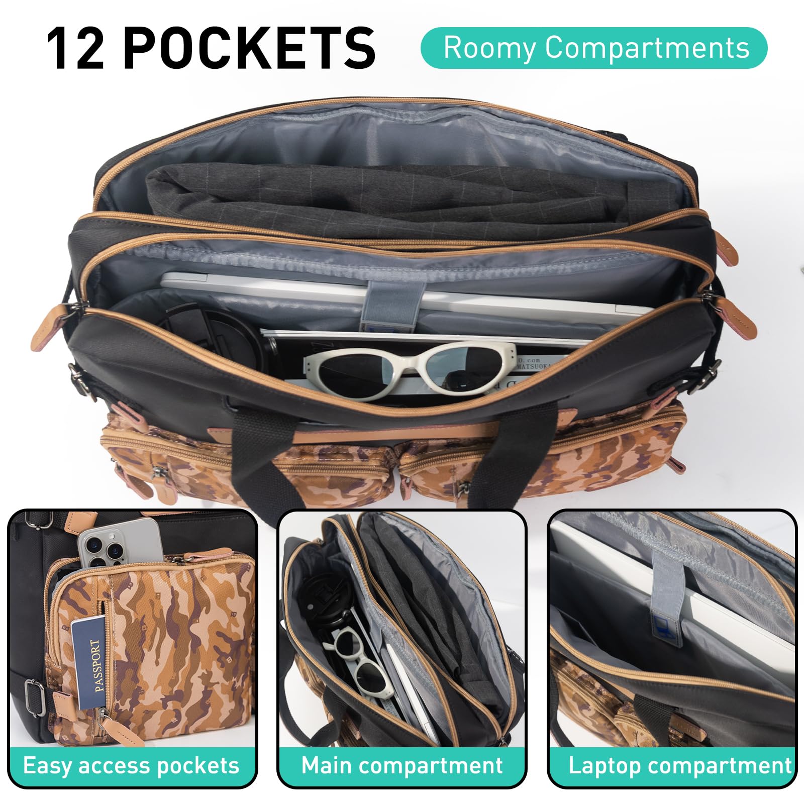 3 in 1 Laptop Backpack for Men - 17.3 Inch Business Computer Bag with USB Charging Port, Water Resistant Travel Backpack & Briefcase - Perfect for Office, College, Commuting & Airplane Carry-On (Desert Color)