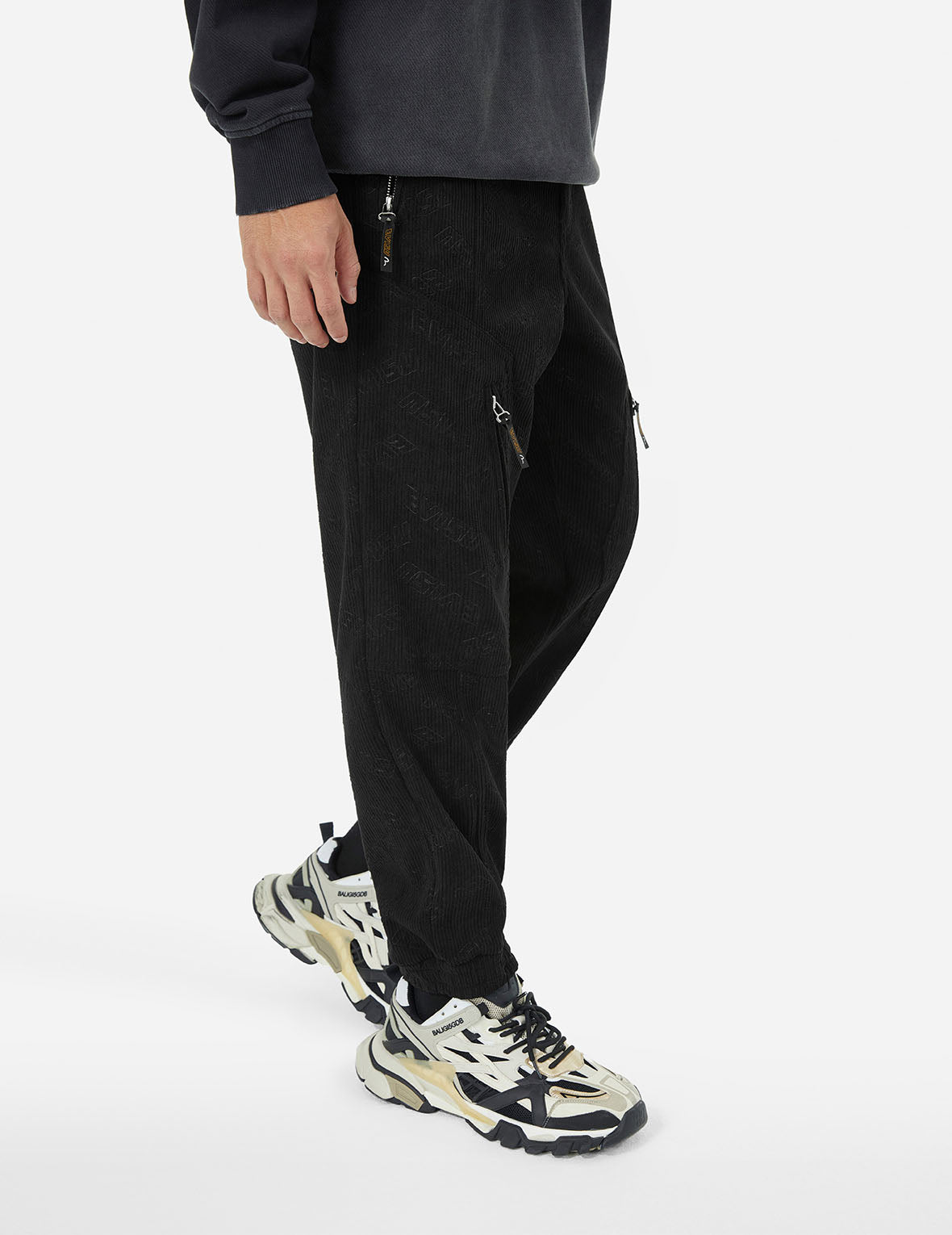 Evisu Allover Deboss Print & Seagull Embroidery Relaxed Fit Woven Jogger Pants for Men - Casual Streetwear, Lounge & Athleisure Wear