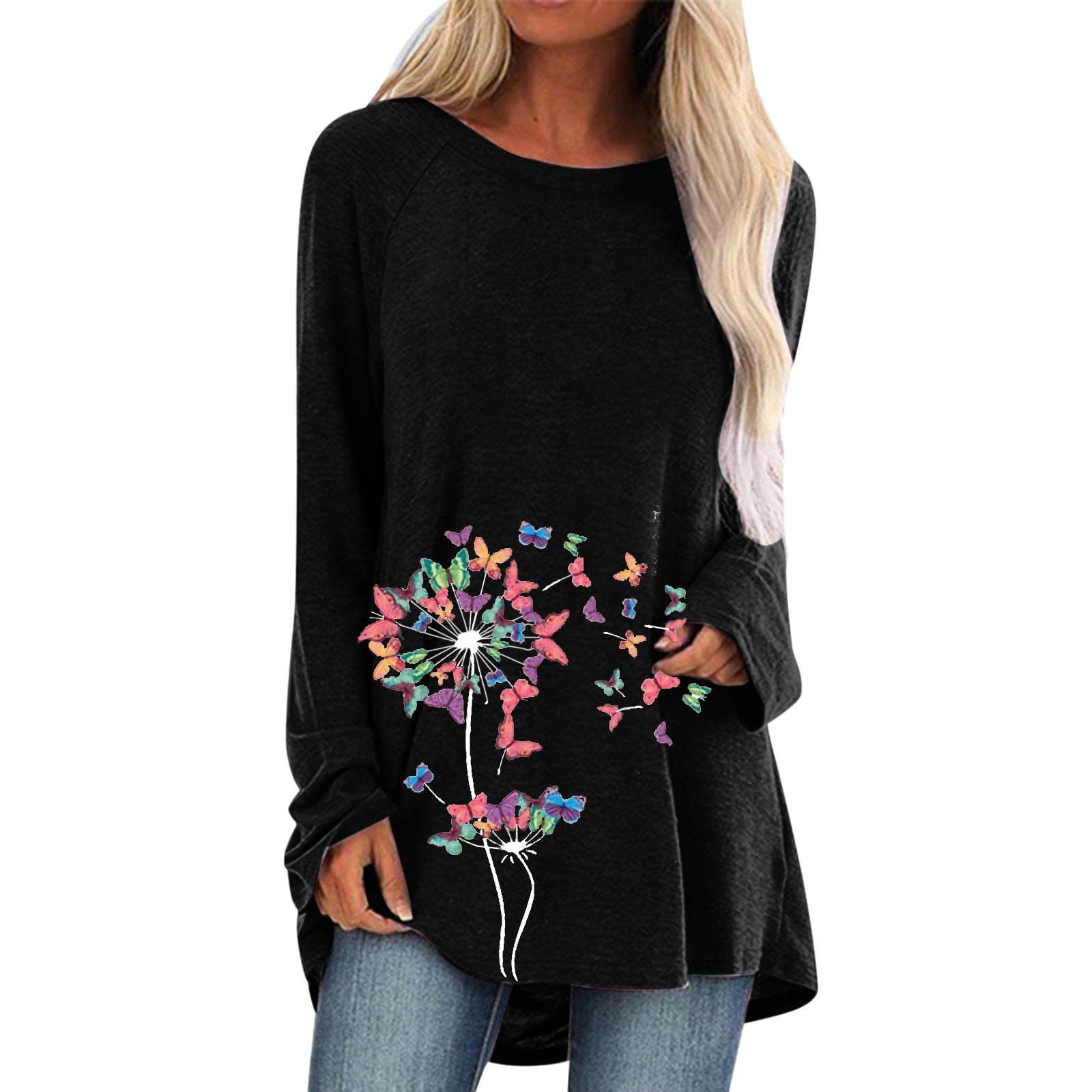 Fankle Women's Plus Size Short Sleeve Flowy Tunic Top - Dandelion Print Blouse for Leggings | Casual Wear, Office Outfits & Summer Fashion