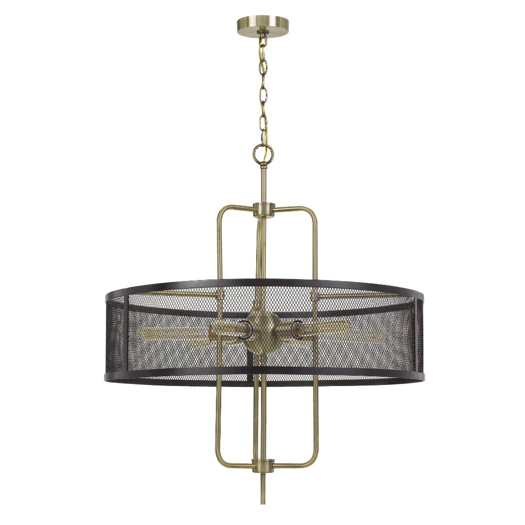 60W Leiden Metal Chandelier with Mesh Shade - 6-Light Modern Farmhouse Ceiling Fixture for Dining Room, Living Room & Bedroom Lighting