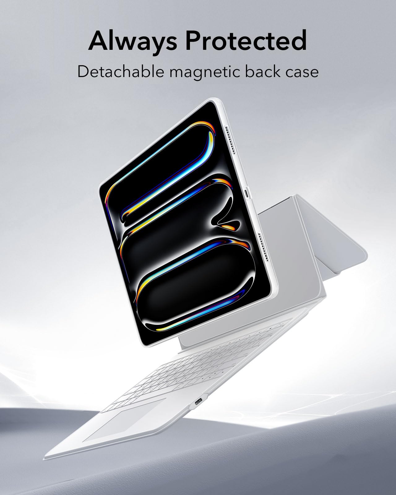 ESR Ascend iPad Pro 13 Inch Case with Magnetic Detachable Keyboard (2024 M4 Model) - Multi-Touch Trackpad, Adjustable Stand, Backlit Keys & Apple Pencil Holder - White | Perfect for Work, Study & Travel