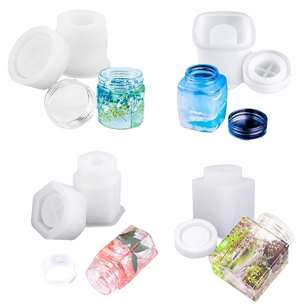 4-Piece Epoxy Resin Bottle Molds Set with Lids - DIY Jewelry Making, Resin Crafts, Storage Containers for Beads, Glitter & Small Items - Perfect for Home Decor & Craft Projects