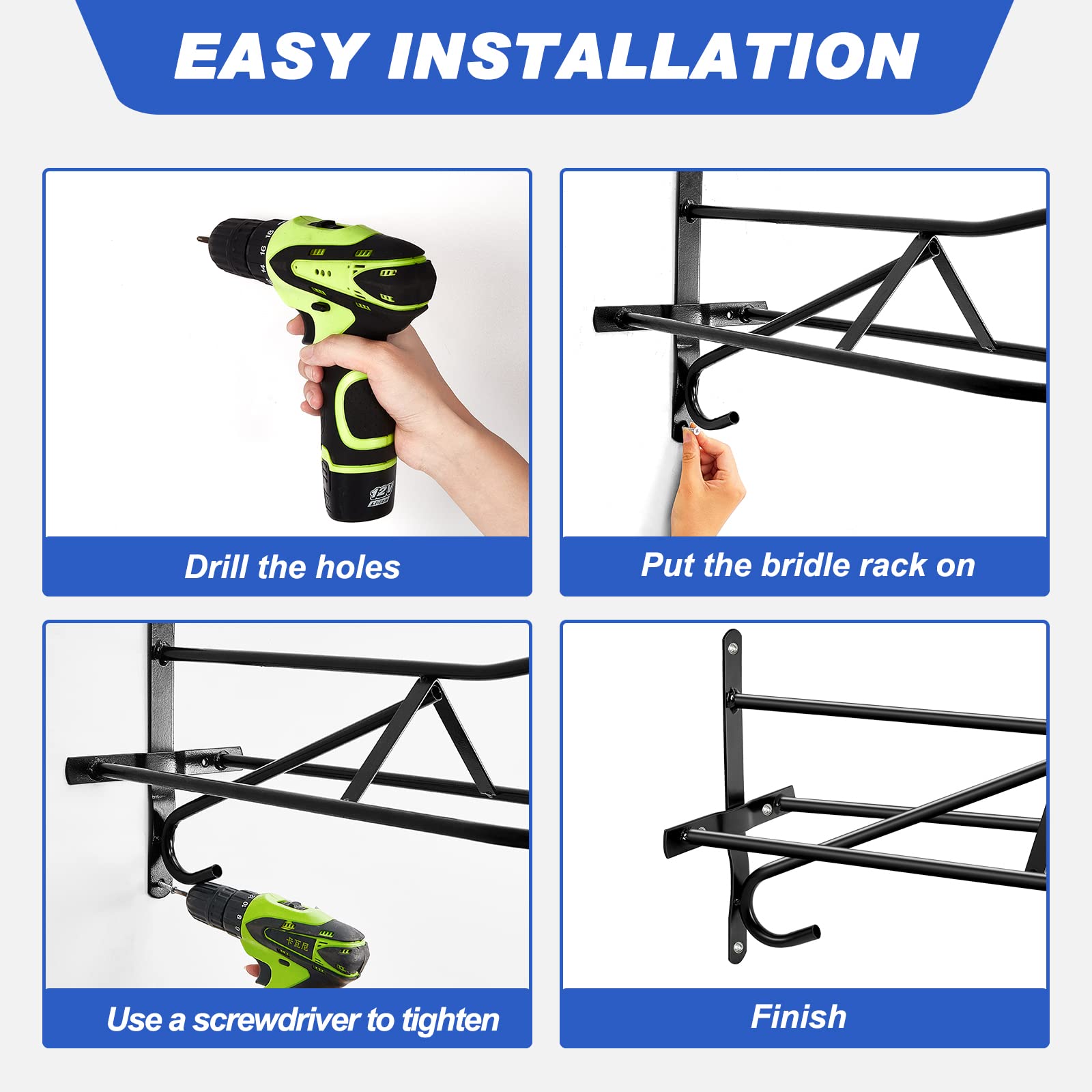 8 Sets Wall Mounted Saddle Rack Stand for Western Saddles - 20.3 x 11.8 x 9 Inches Black Horse Saddle Holder with Installation Screws - Perfect for Barn, Stable, and Equestrian Storage Organization
