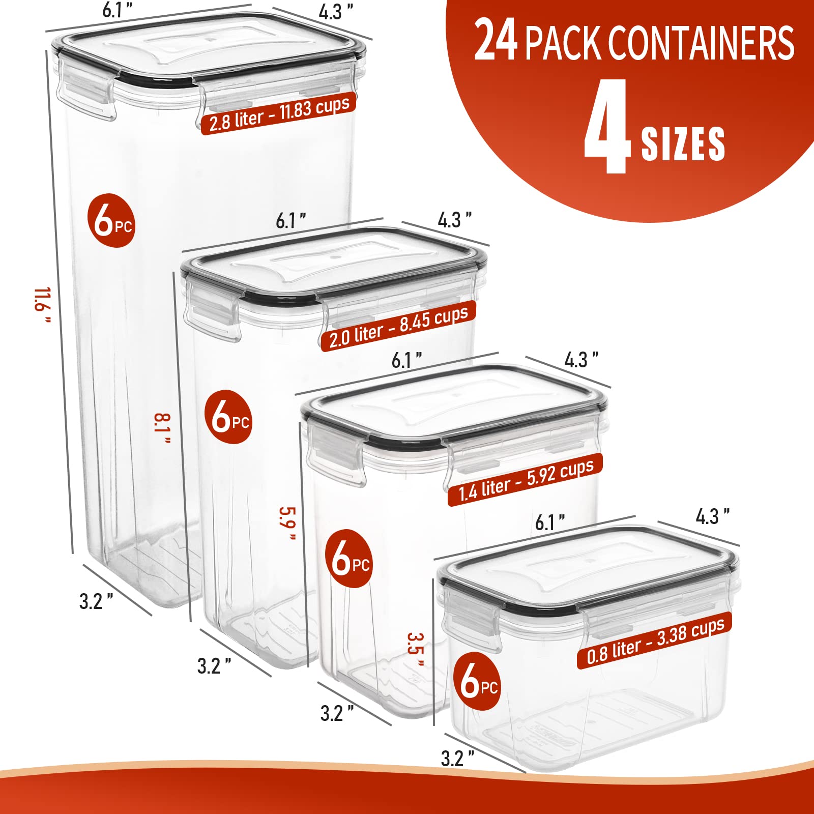 24-Pack Airtight Food Storage Containers with Lids - BPA-Free Plastic Canisters for Cereal, Pasta, Flour & Sugar | Includes Spoon Set, Labels & Marker | Perfect for Kitchen Pantry Organization, Meal Prep & Bulk Food Storage