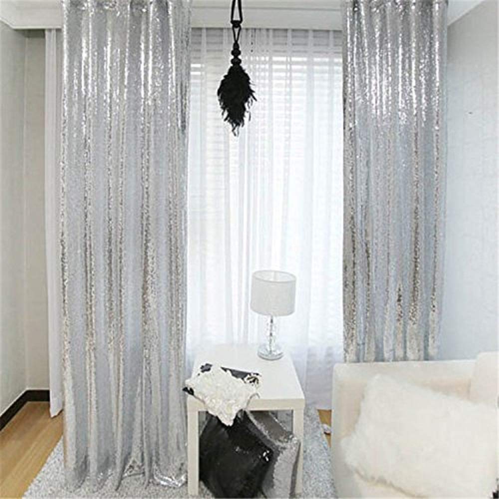 TRLYC 3Ft-7Ft Silver Sequin Backdrop Curtain for Wedding, Party, Birthday, Photo Booth - Elegant Event Decor & Sparkling Background for Photography