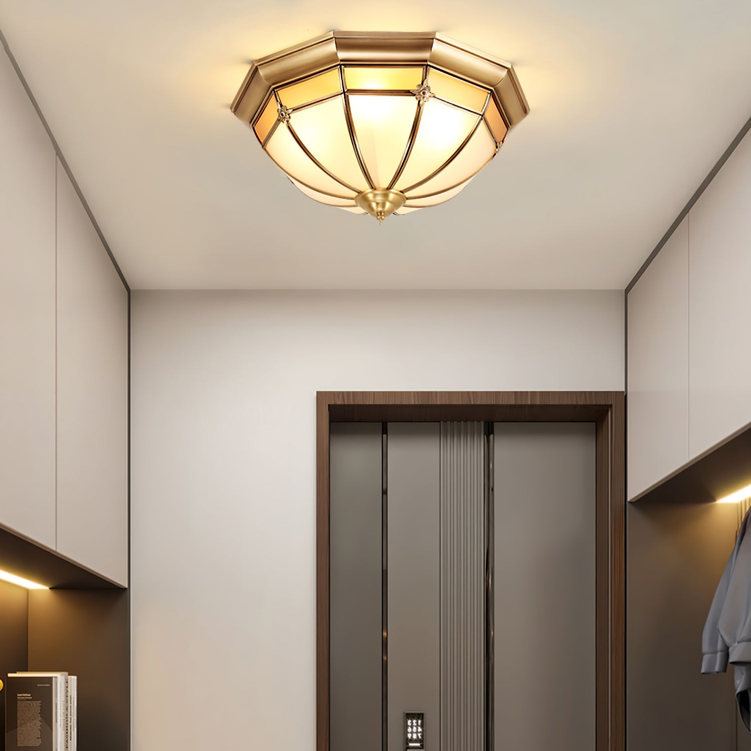 Vintage Brass Dome Flush Mount Ceiling Light Fixture - Elegant Lighting for Bedroom, Living Room, or Hallway