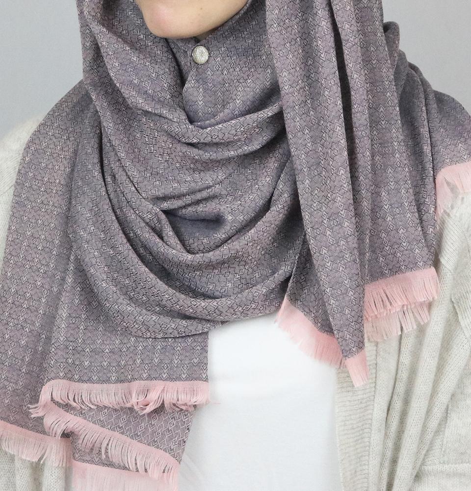 Aker Jacquard Hijab Shawl - Navy Blue & Pink 1023BRL - Lightweight Muslim Headscarf for Women, Perfect for Daily Wear, Prayer, and Special Occasions