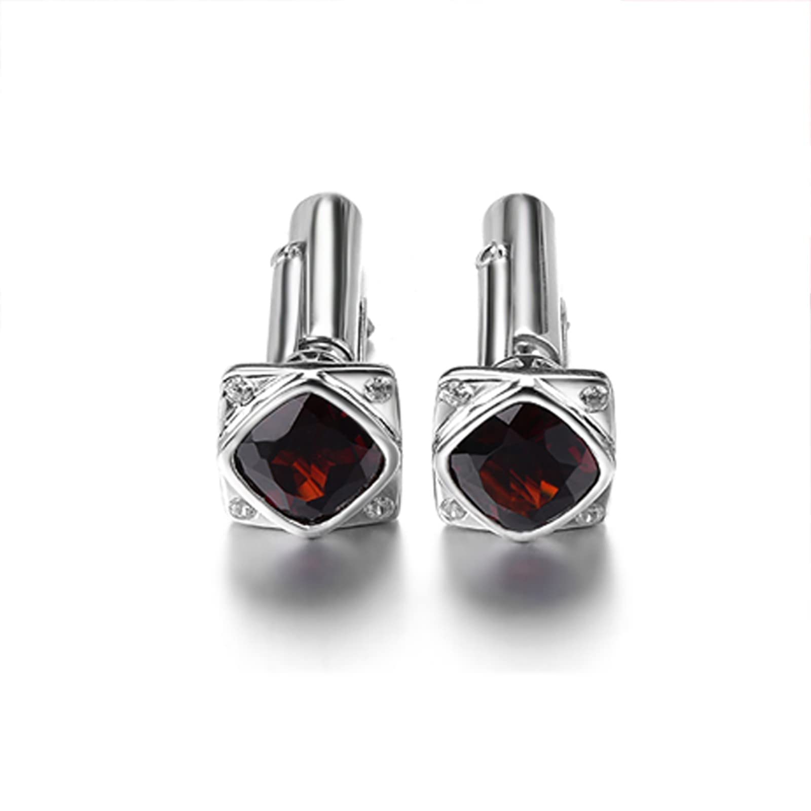 Premium 7mm Natural Red Garnet Cufflinks - Classic 925 Sterling Silver Elegant Cuff Links for Men's Dress Shirts | Perfect Wedding, Anniversary & Formal Gift for Him