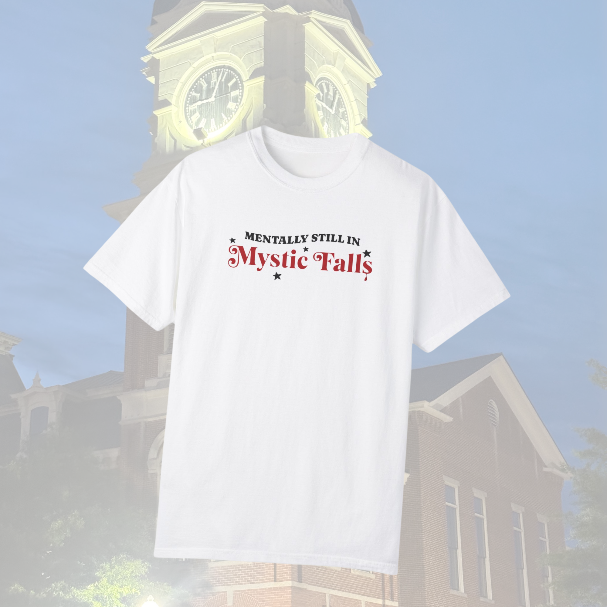 Mentally Still In Mystic Falls T-Shirt | Vampire Diaries Fan Apparel | TV Show Merchandise for Casual Wear & Fan Conventions