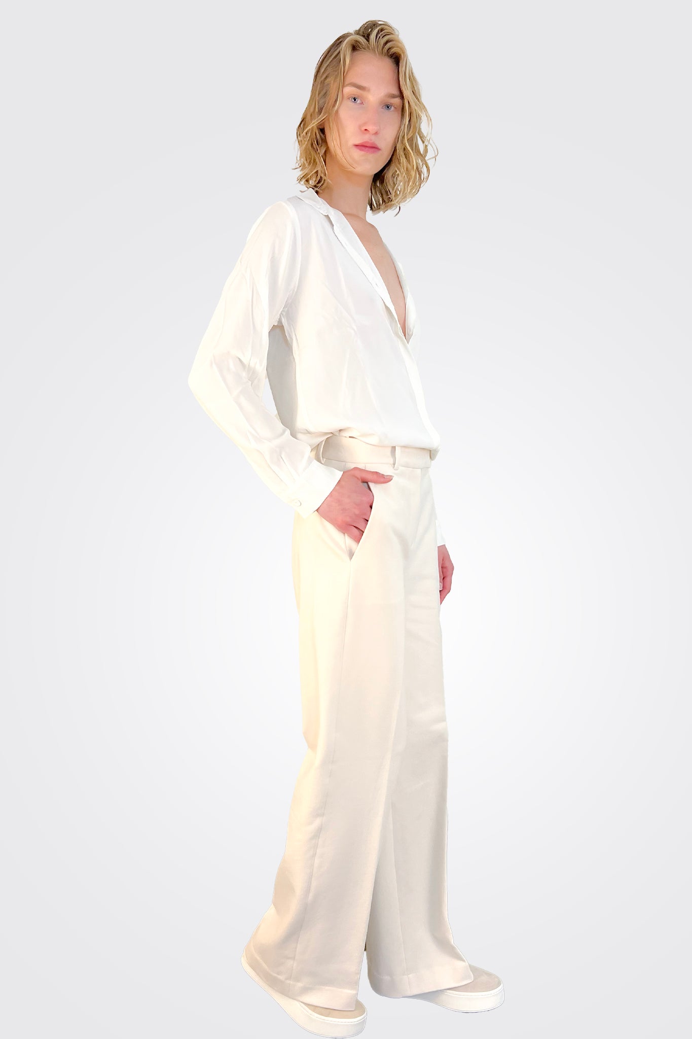 Luxury Cashmere High Waisted Pants for Women - Soft & Comfortable Off White Trousers - Perfect for Office, Travel and Casual Wear