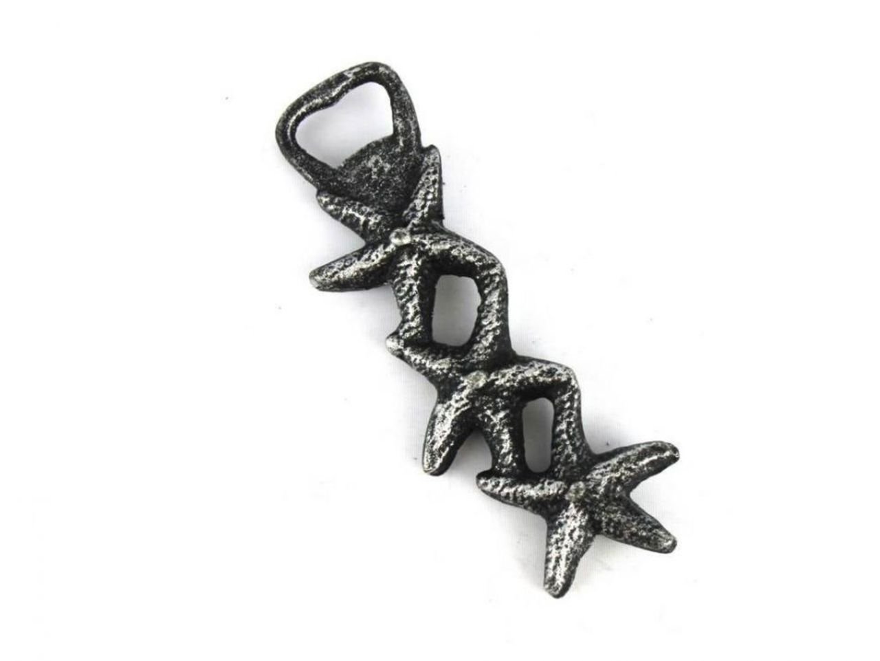 Hampton Nautical Cast Iron Starfish Bottle Opener - 7 Inch Antique Silver Finish | Rustic Coastal Decor, Beach House Accessory, Unique Kitchen Gadget for Beer & Soda Bottles