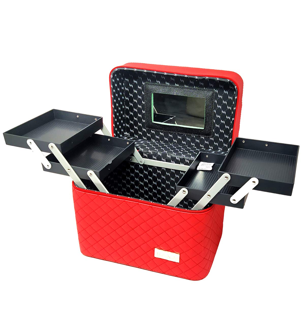 RK Brands Blood Red Bridal Makeup Vanity Box with Multiple Trays - Multipurpose Cosmetic Organizer for Wedding, Travel & Home Beauty Storage