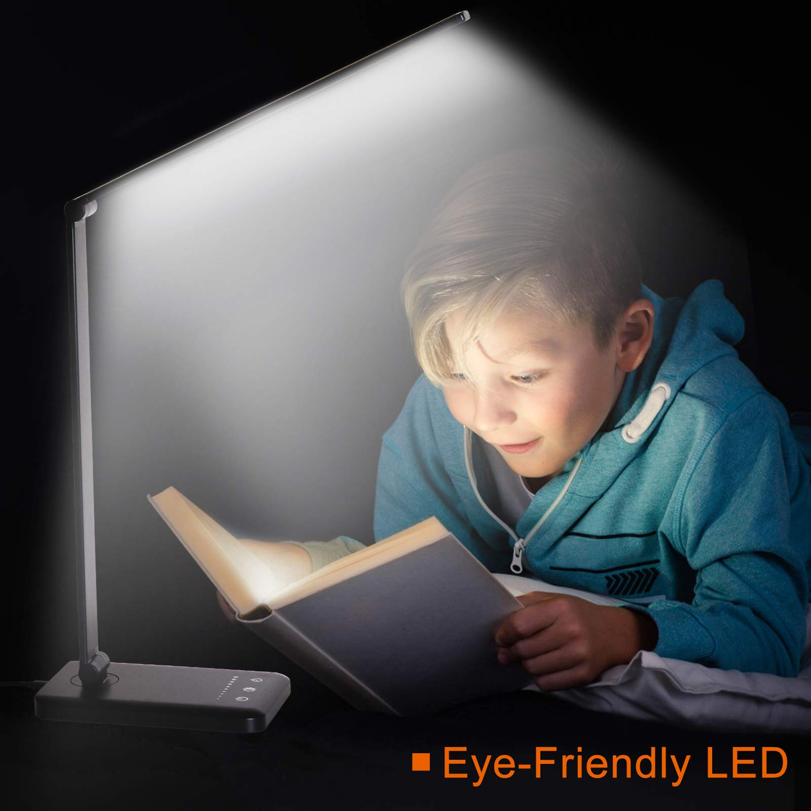 LED Desk Lamp with USB Charging - Eye-Caring Stepless Dimmable Office Table Lamp, 4000mAh Battery, Foldable Design, Touch Control, 30/60min Timer, 5 Lighting Modes & 5 Brightness Levels - Perfect for Home Office, Study, Reading & Nightstand Use