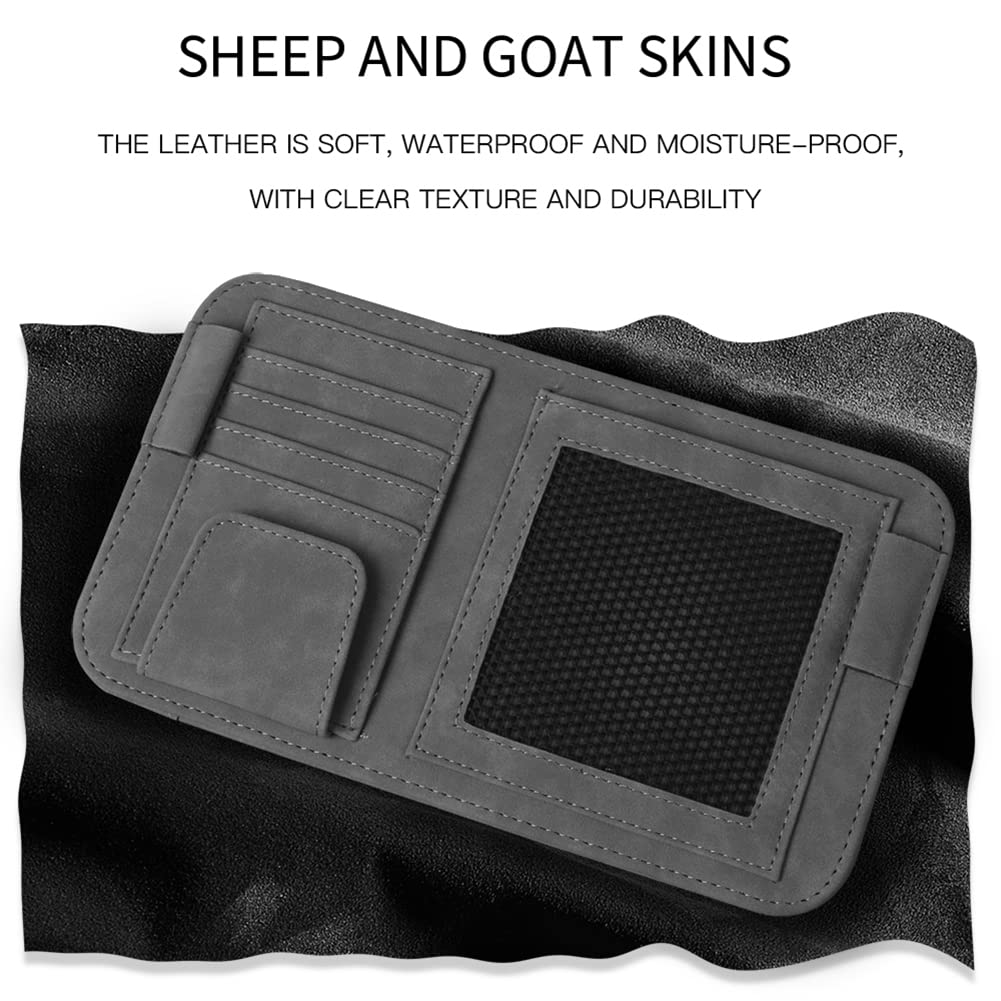 Premium Suede Leather Car Visor Organizer - Universal Eyeglasses & Sunglasses Holder with Card Storage | Multifunctional Car Accessory for Glasses, Cards & Small Essentials | Perfect for Road Trips, Commuting & Daily Driving
