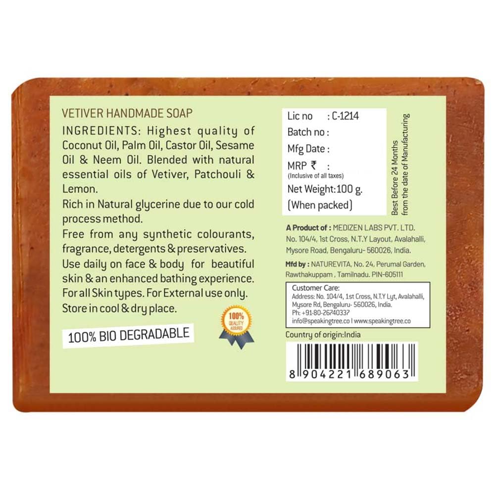 Rejuvenating Vetiver Handmade Soap - 100g (Pack of 2) | All Natural, Cold Processed Facial Cleanser for Radiant Skin | Organic Skincare, Vegan Soap for Daily Use & Spa Treatments