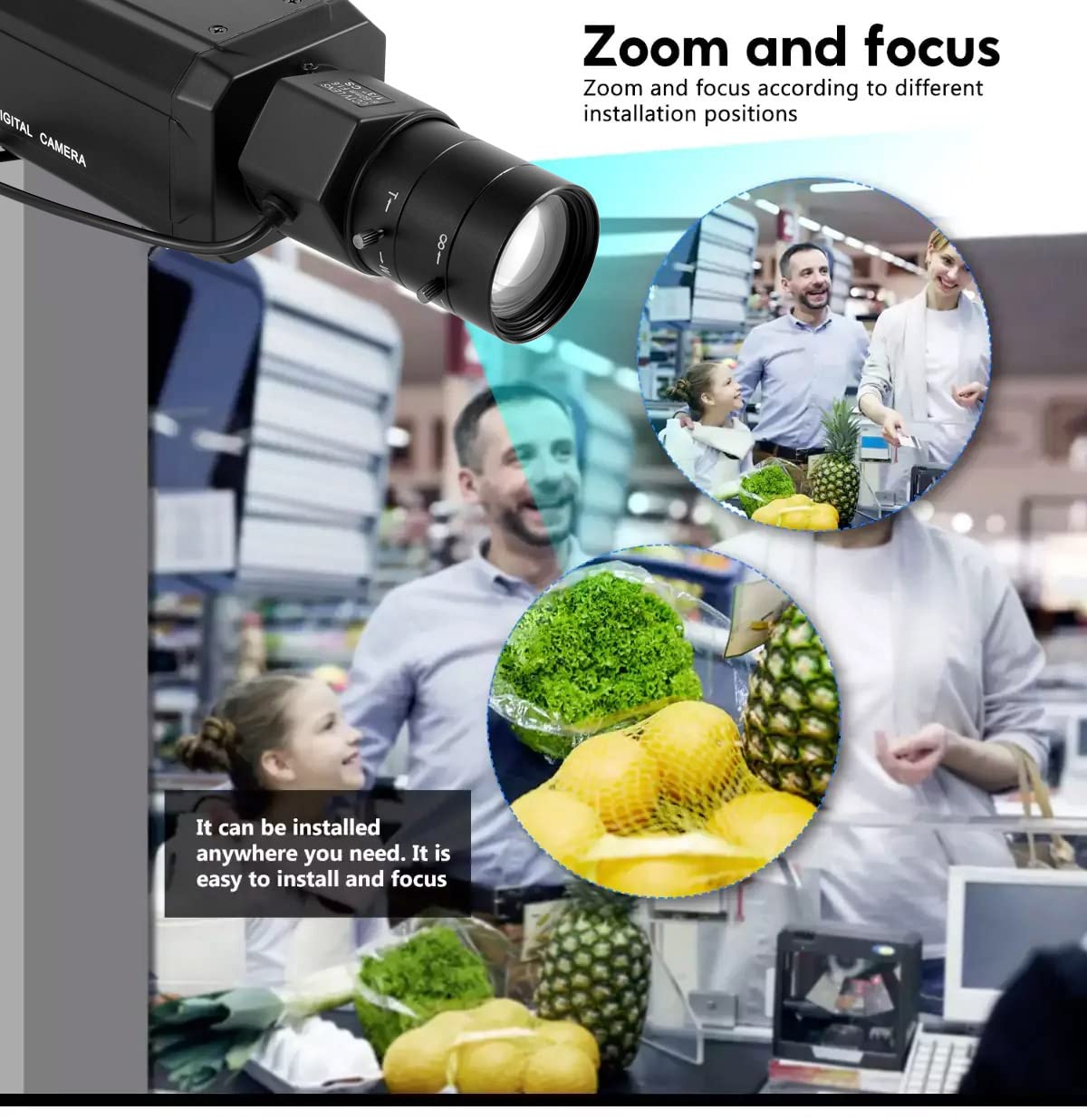 Vanxse 6-60mm Varifocal Lens 1000TVL HD 960H CCTV Security Camera with Auto Iris - Indoor/Outdoor Surveillance for Home, Office & Business (1/3