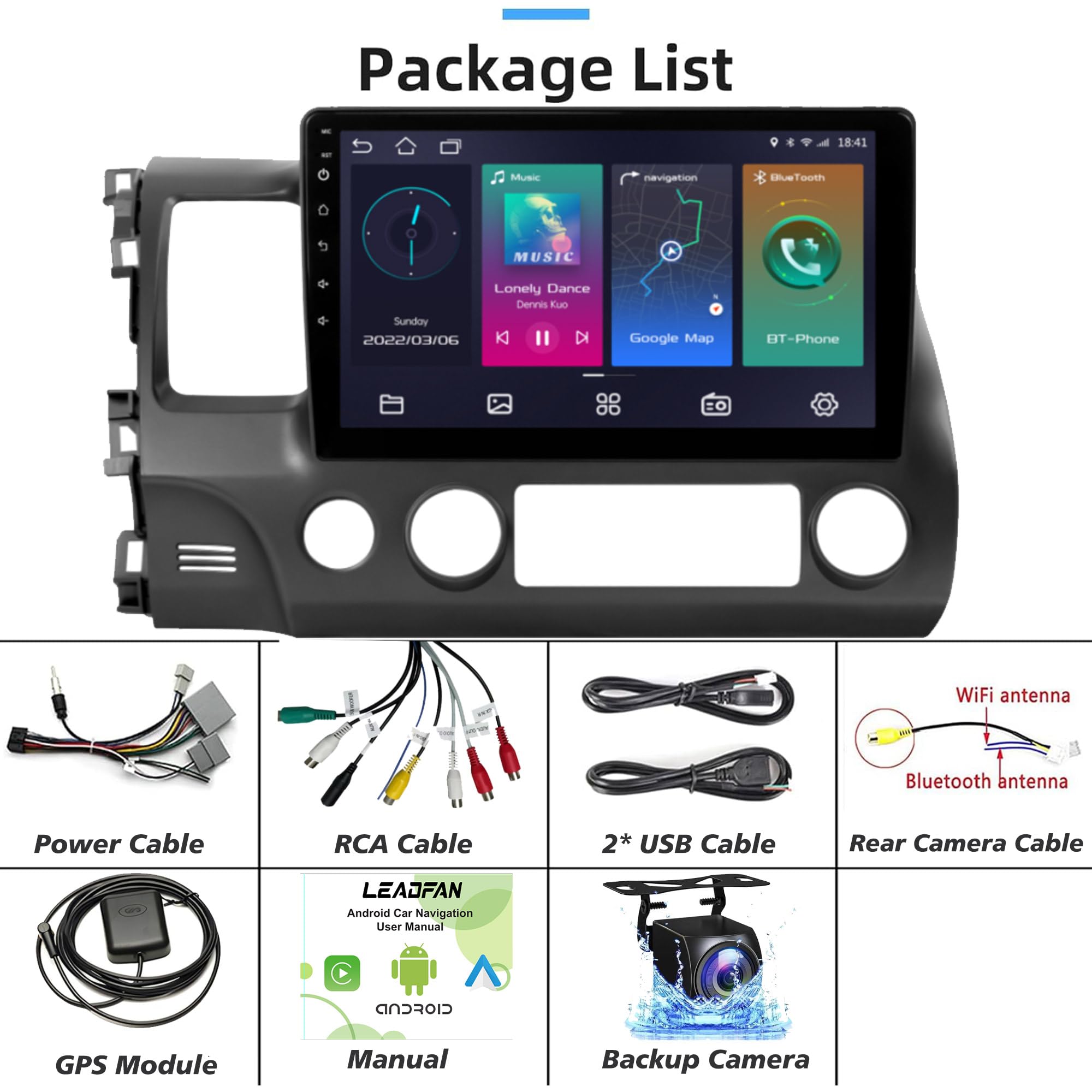 Leadfan 10.1 Inch Touch Screen Car Stereo with Wireless CarPlay & Android Auto - Bluetooth GPS Navigation WiFi Backup Camera for Honda Civic 2006-2011 Models | Perfect for Road Trips & Daily Commuting